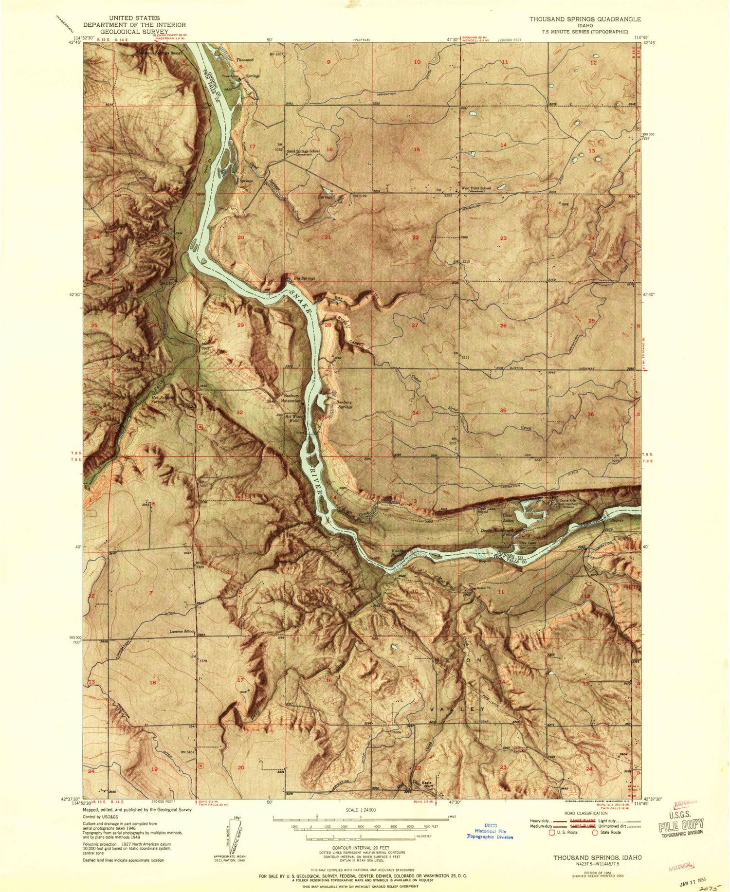 Classic USGS Thousand Springs Idaho 7.5'x7.5' Topo Map Image