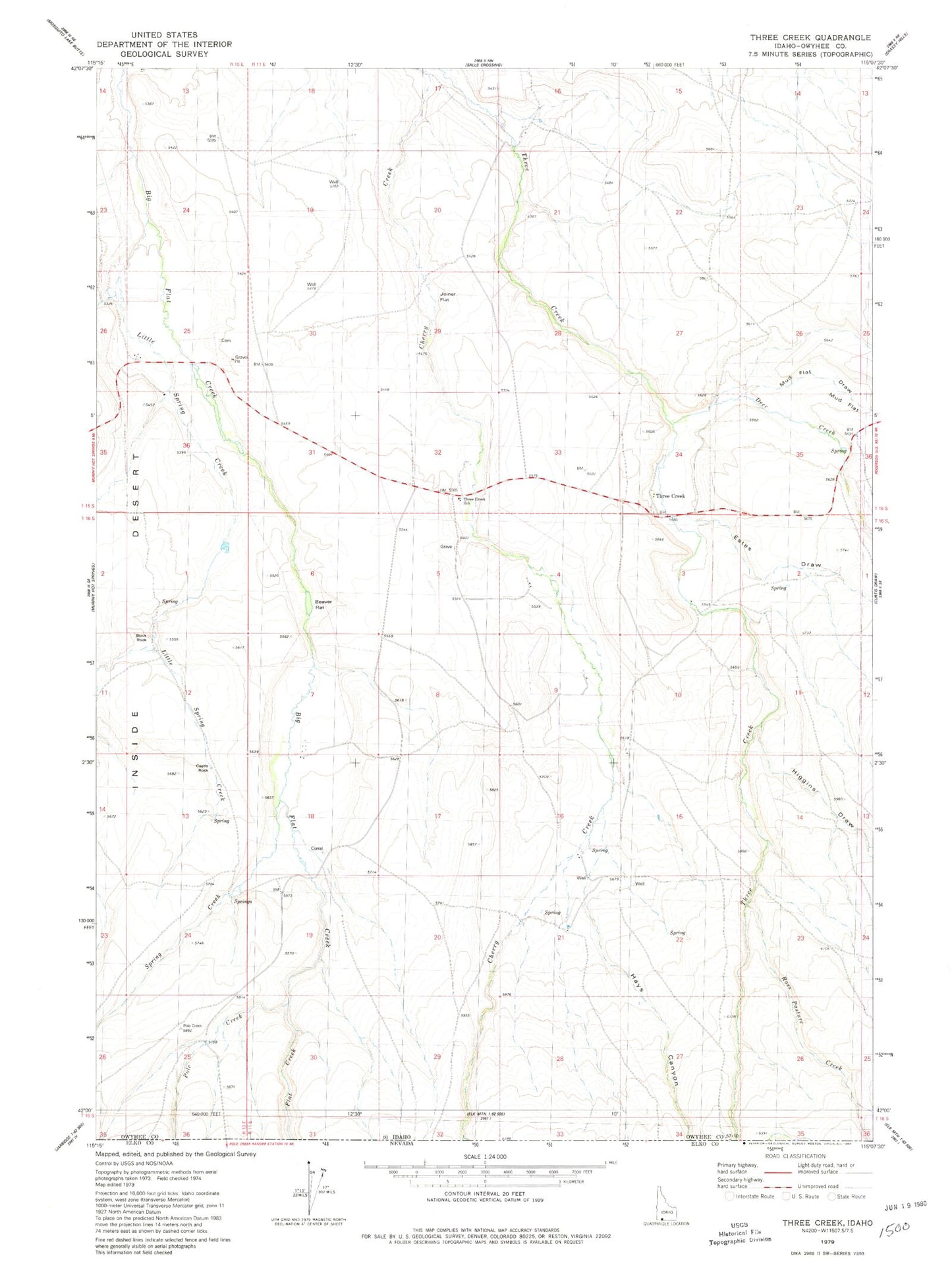 Classic USGS Three Creek Idaho 7.5'x7.5' Topo Map Image
