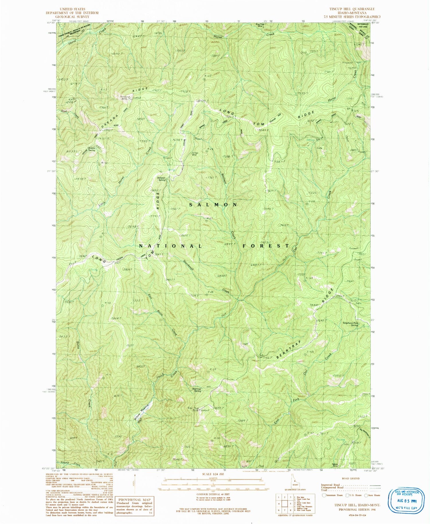 Classic USGS Tincup Hill Idaho 7.5'x7.5' Topo Map Image