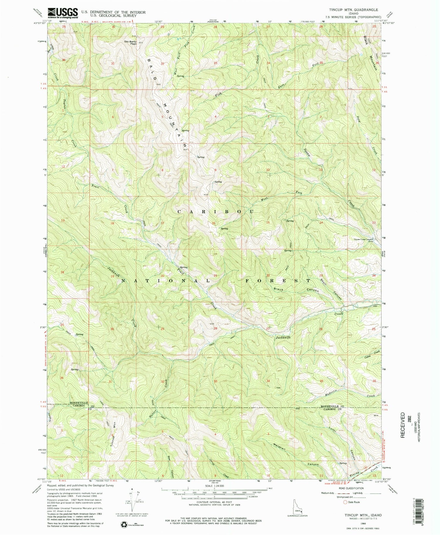 USGS Classic Tincup Mountain Idaho 7.5'x7.5' Topo Map Image