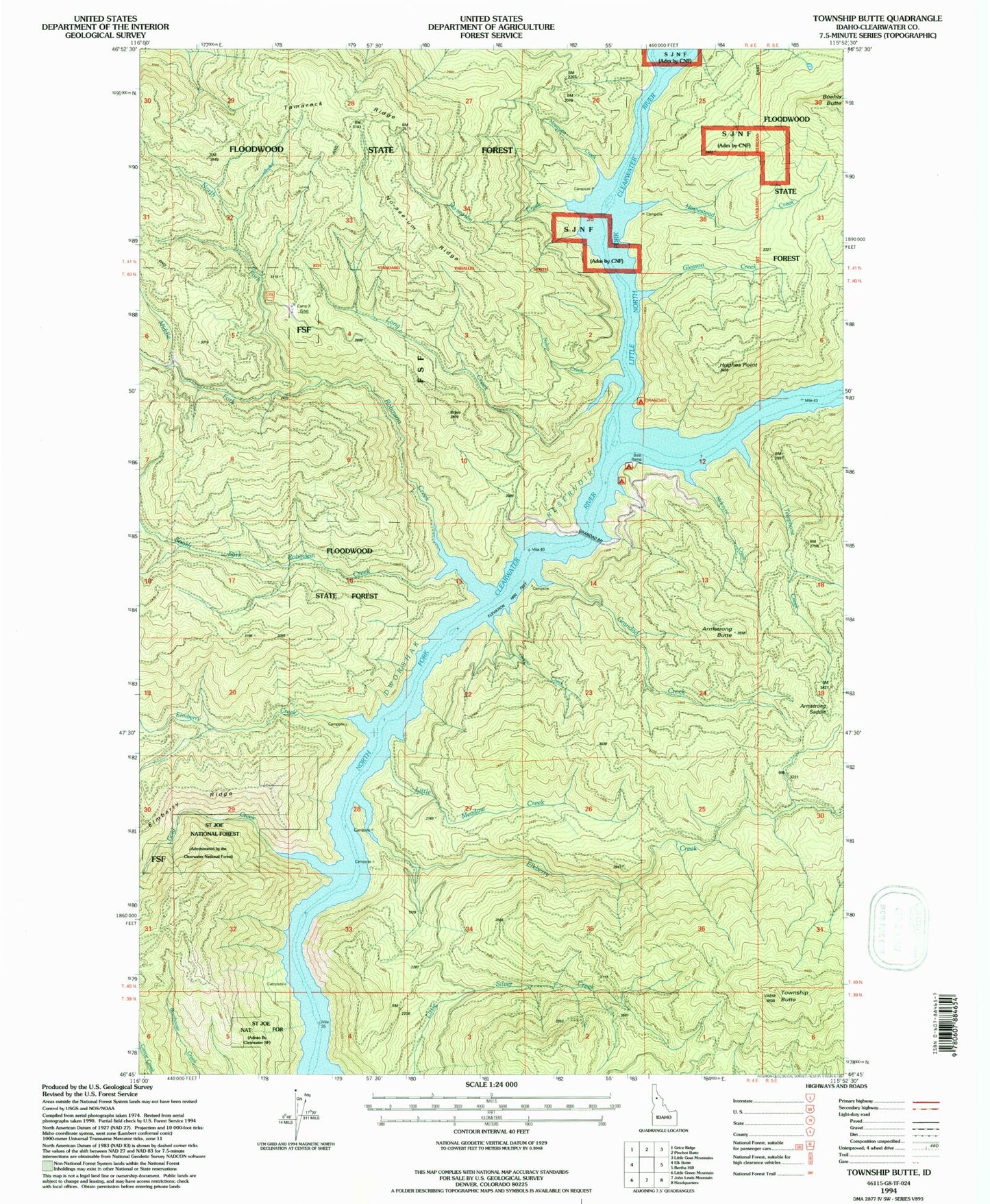 Classic USGS Township Butte Idaho 7.5'x7.5' Topo Map Image