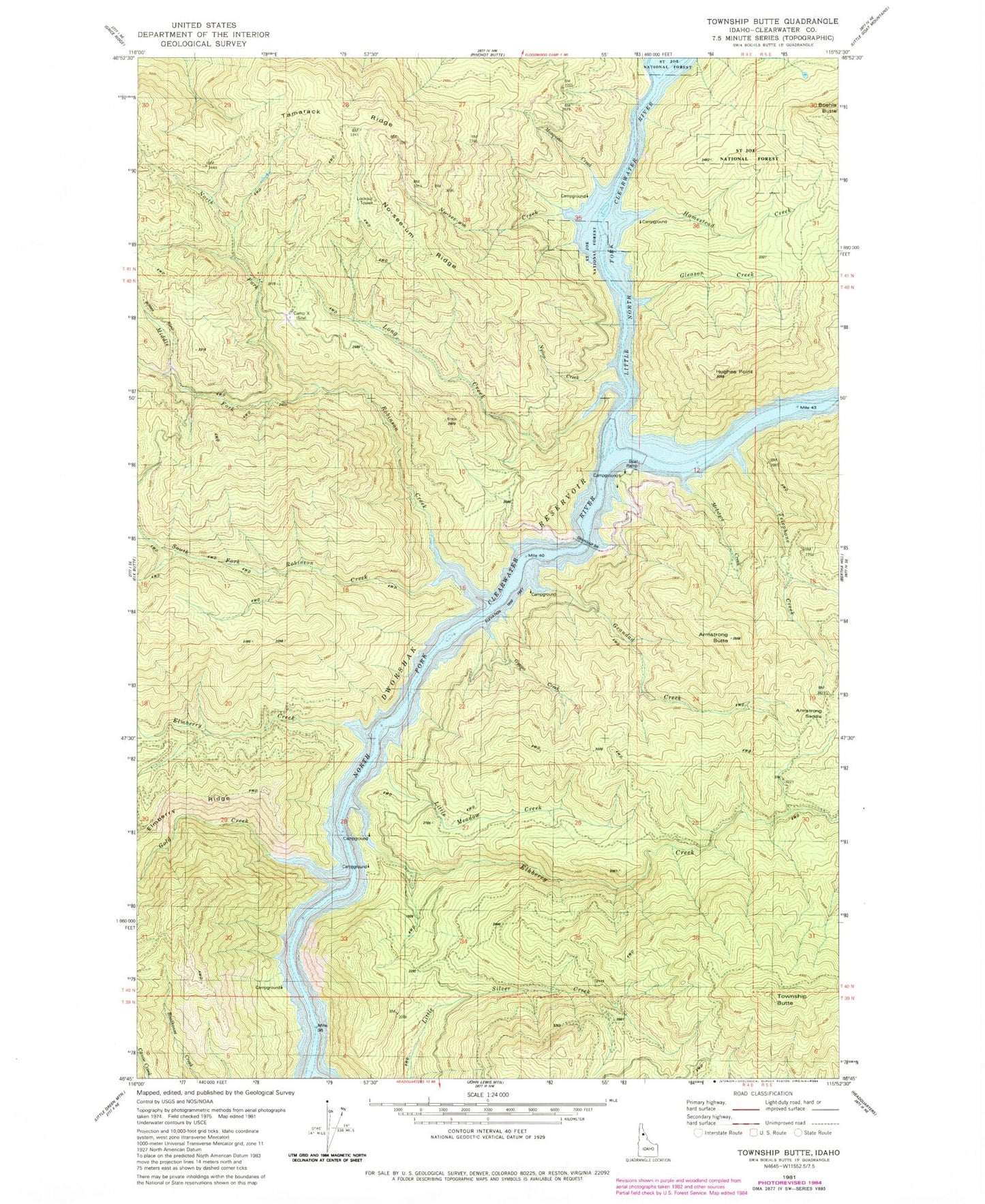 Classic USGS Township Butte Idaho 7.5'x7.5' Topo Map Image