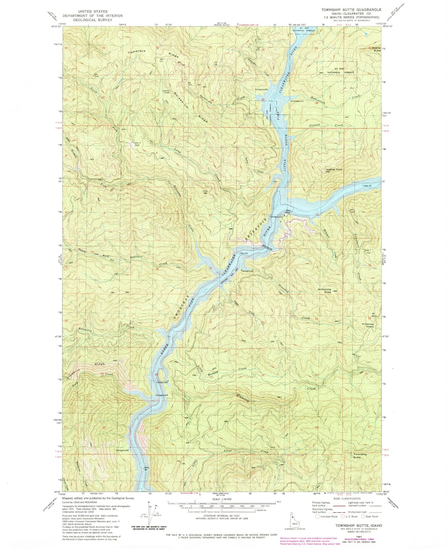 Classic USGS Township Butte Idaho 7.5'x7.5' Topo Map Image