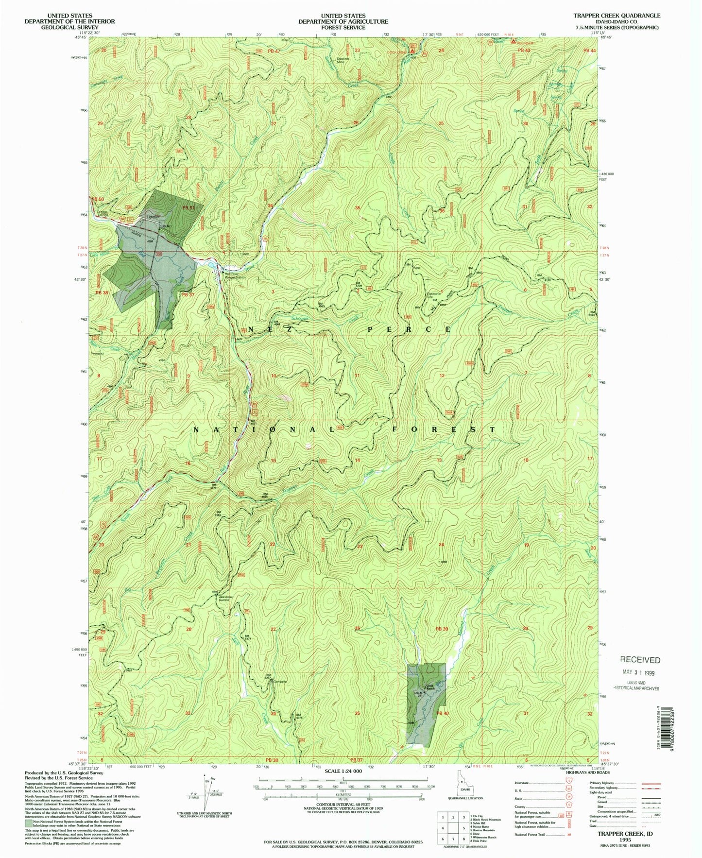 Classic USGS Trapper Creek Idaho 7.5'x7.5' Topo Map Image