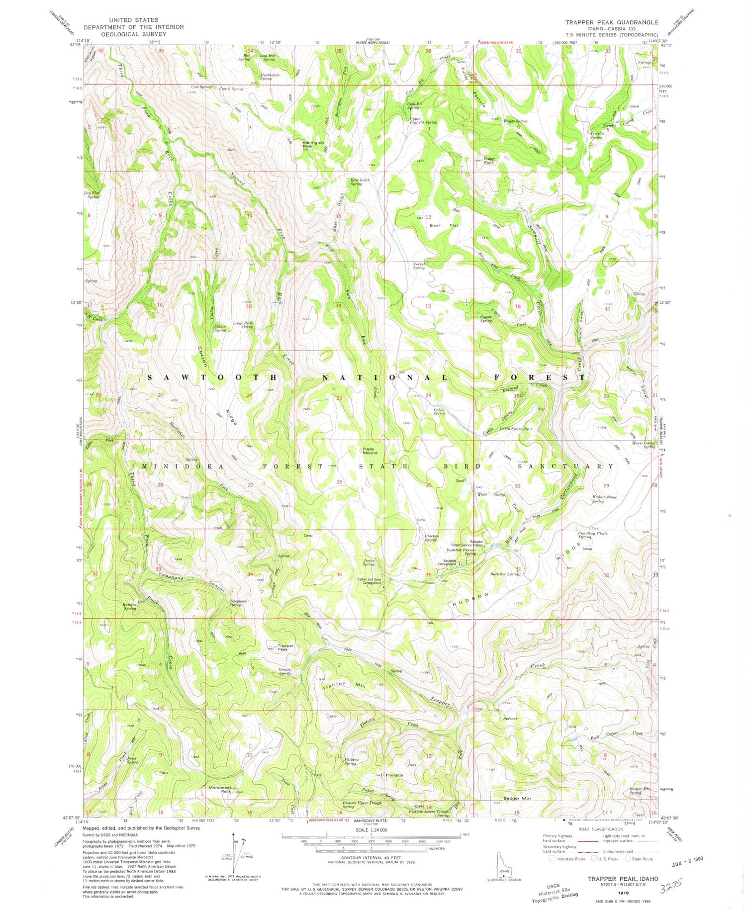 Classic USGS Trapper Peak Idaho 7.5'x7.5' Topo Map Image
