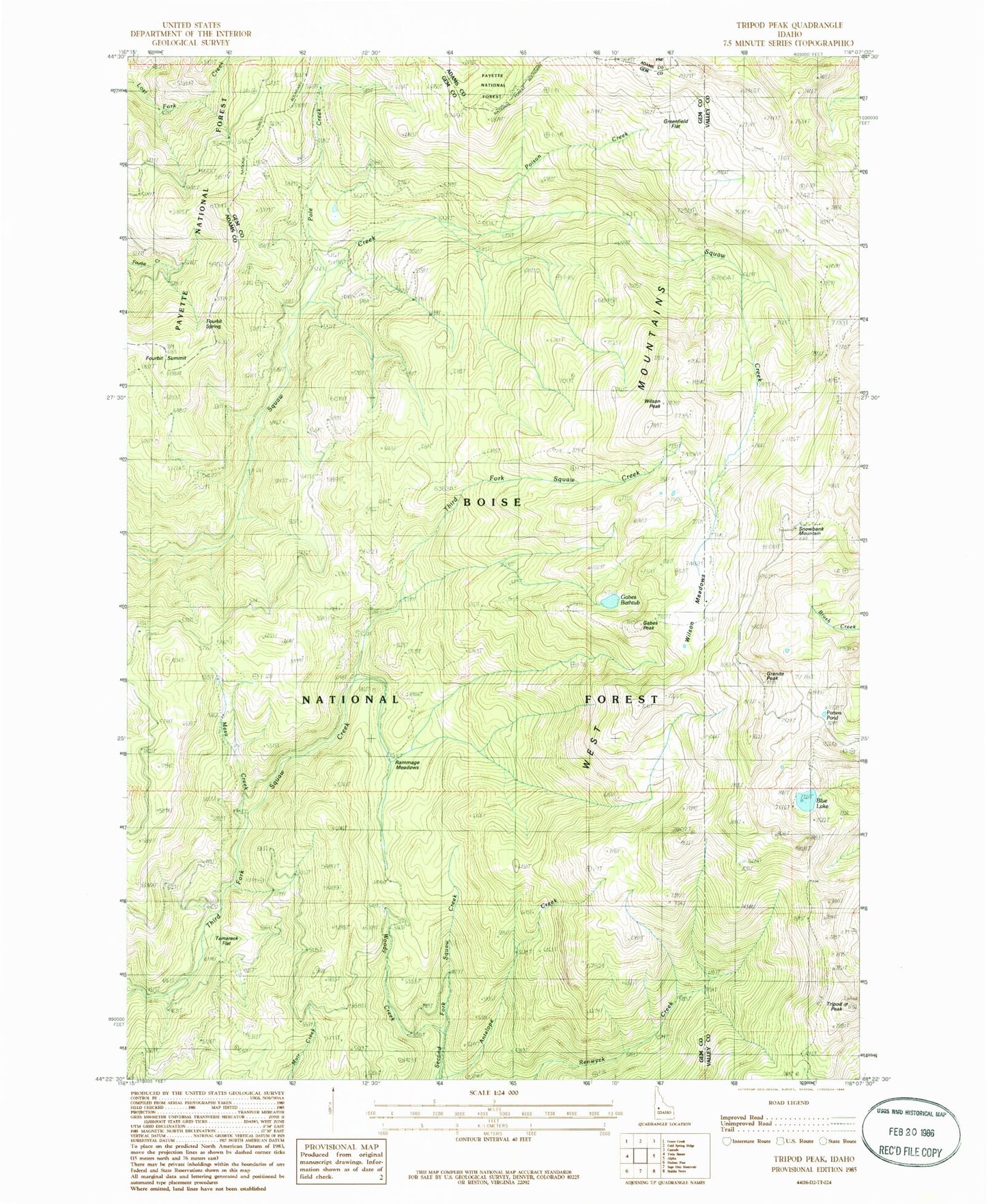 Classic USGS Tripod Peak Idaho 7.5'x7.5' Topo Map Image