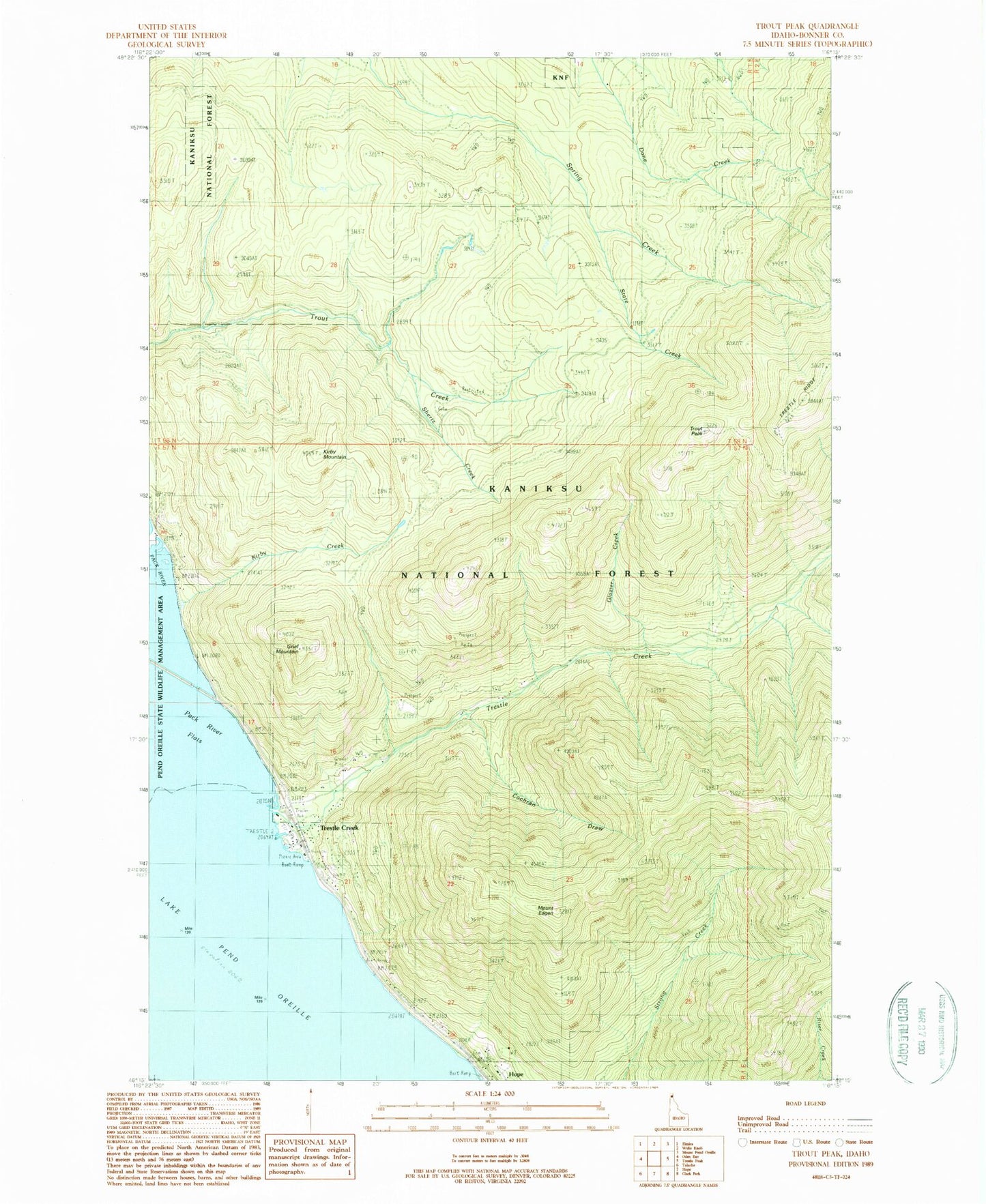 Classic USGS Trout Peak Idaho 7.5'x7.5' Topo Map Image