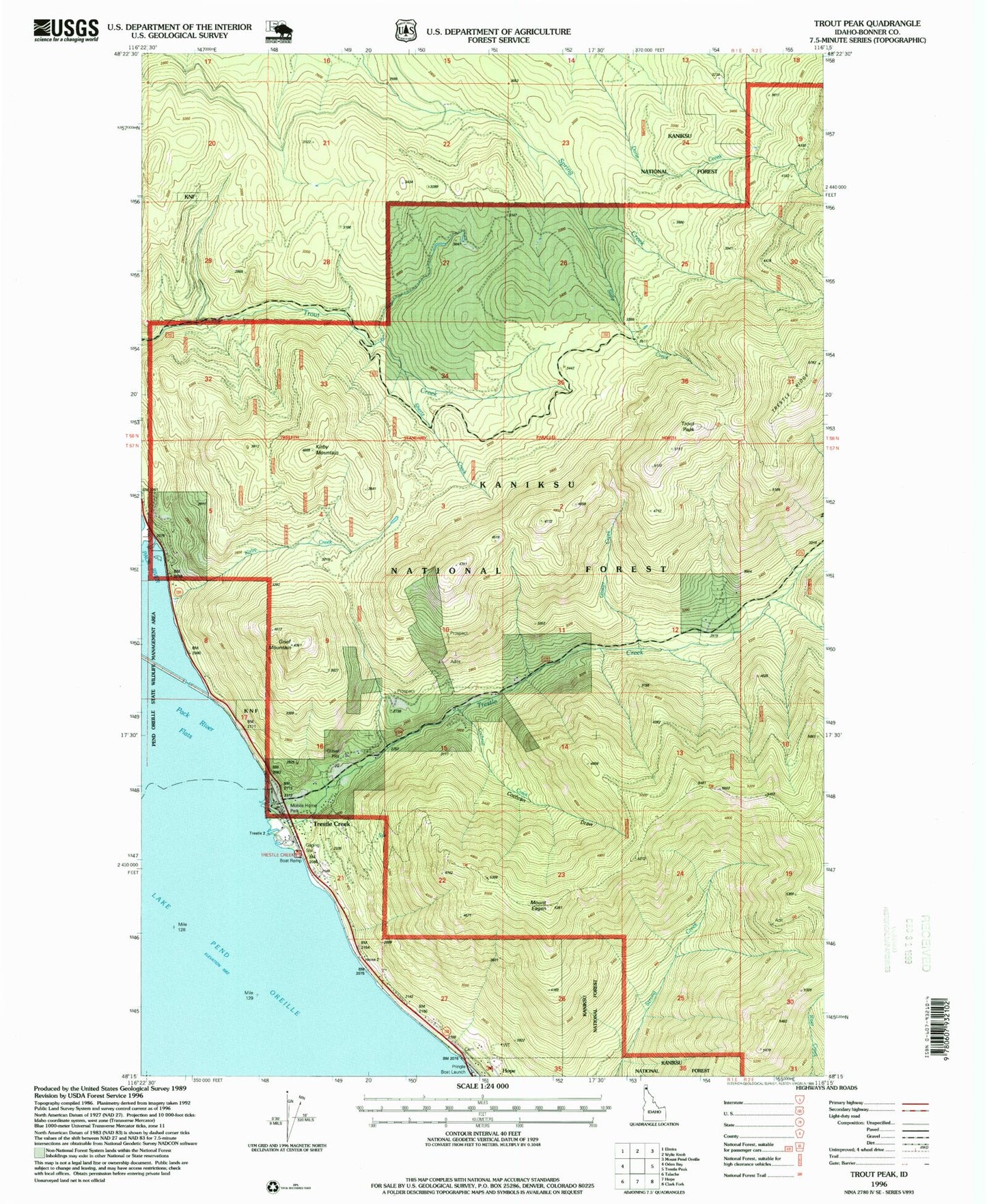 Classic USGS Trout Peak Idaho 7.5'x7.5' Topo Map Image