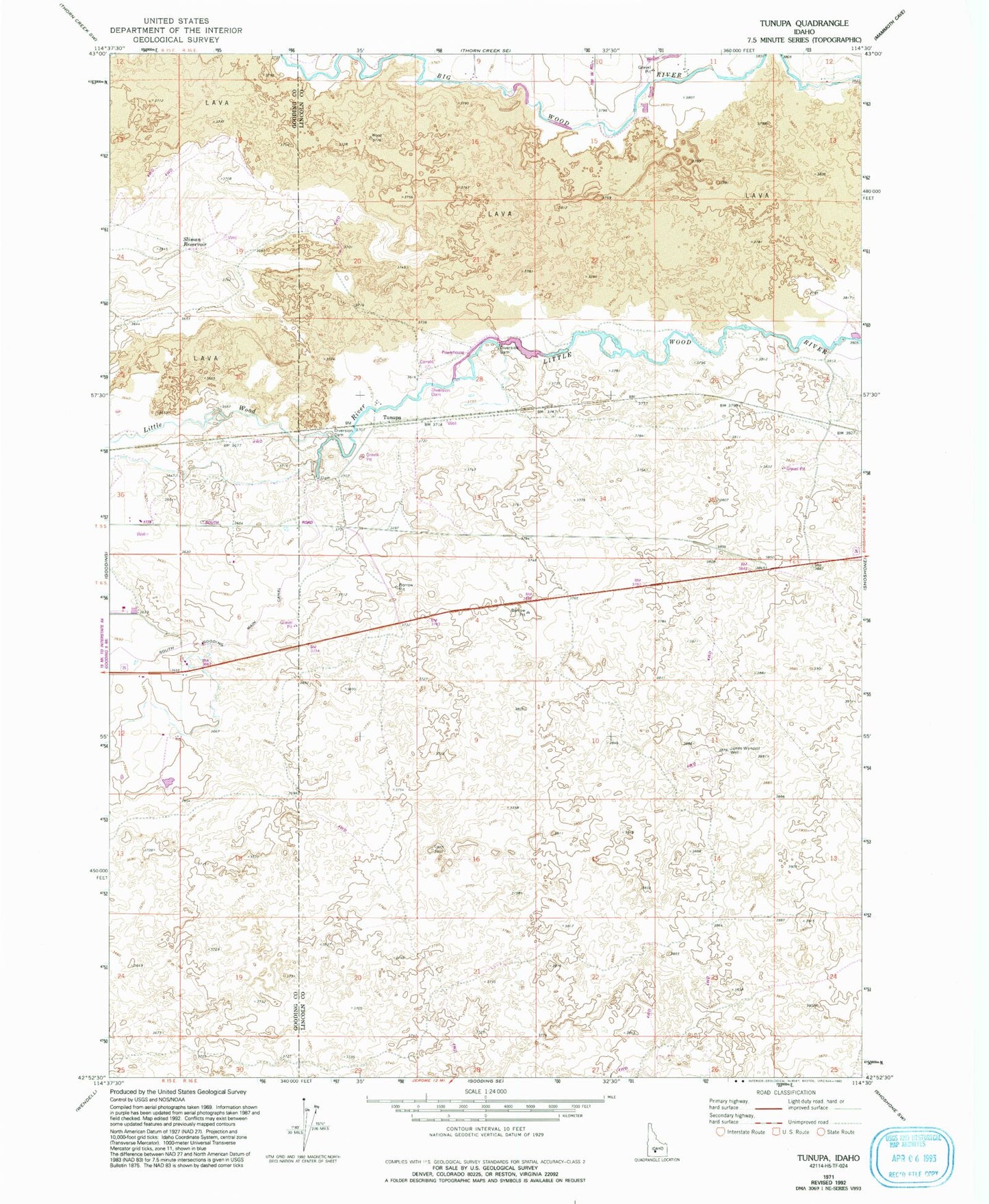 Classic USGS Tunupa Idaho 7.5'x7.5' Topo Map Image