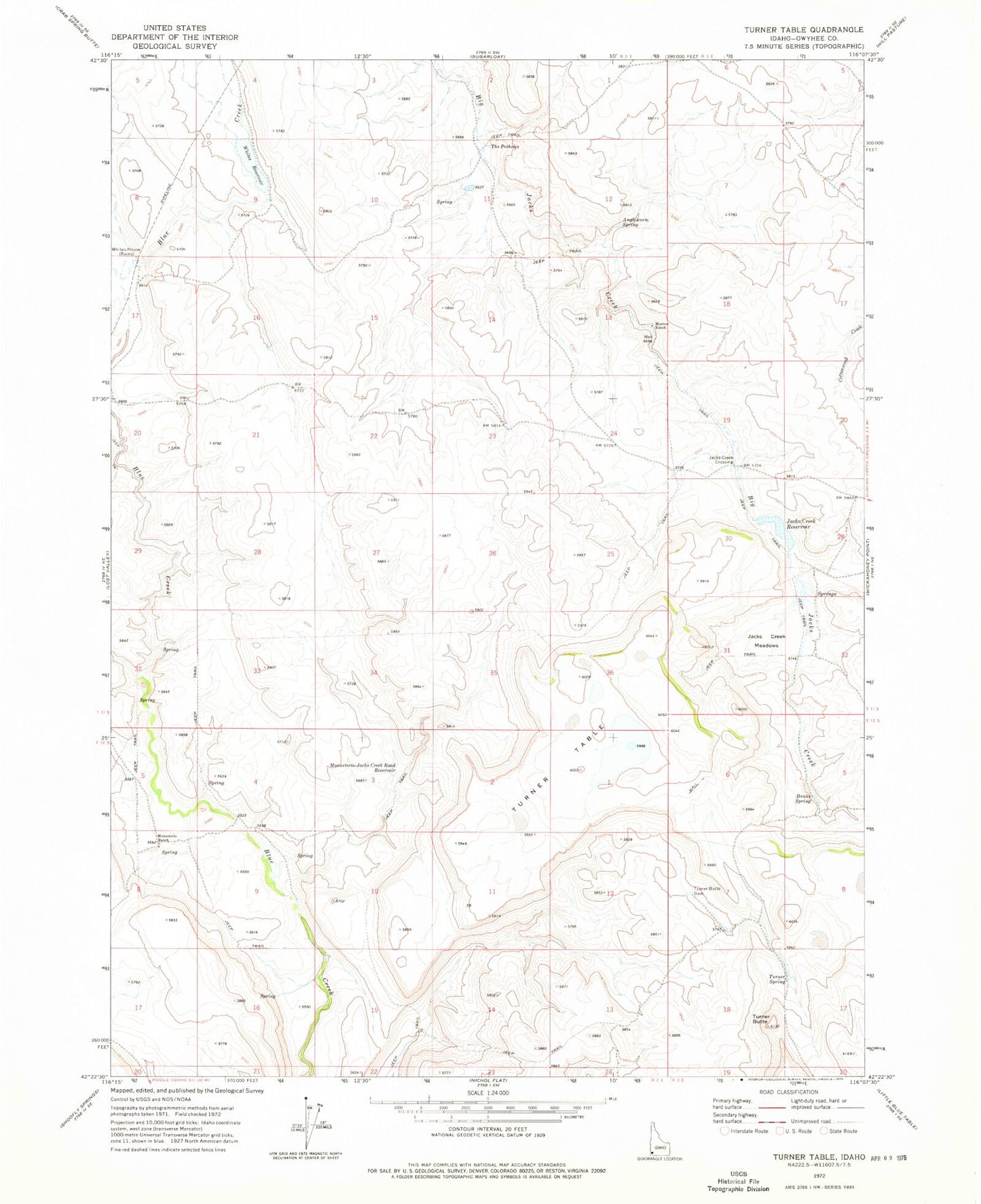 Classic USGS Turner Table Idaho 7.5'x7.5' Topo Map Image
