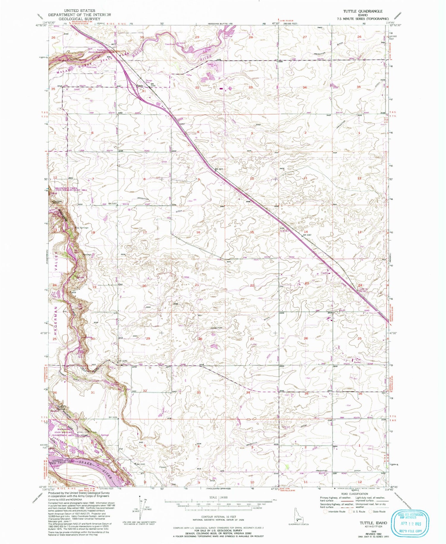 Classic USGS Tuttle Idaho 7.5'x7.5' Topo Map Image