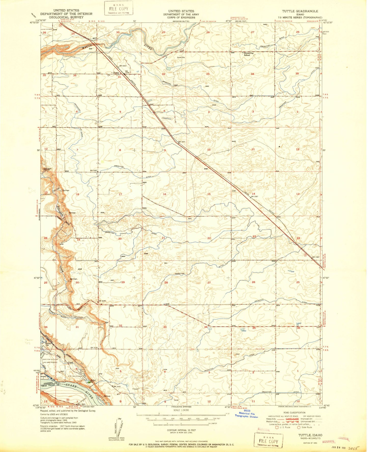 Classic USGS Tuttle Idaho 7.5'x7.5' Topo Map Image