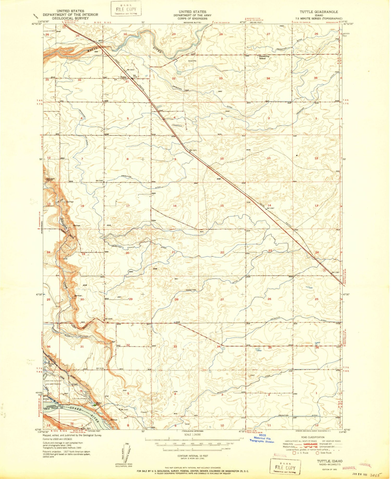 Classic USGS Tuttle Idaho 7.5'x7.5' Topo Map Image