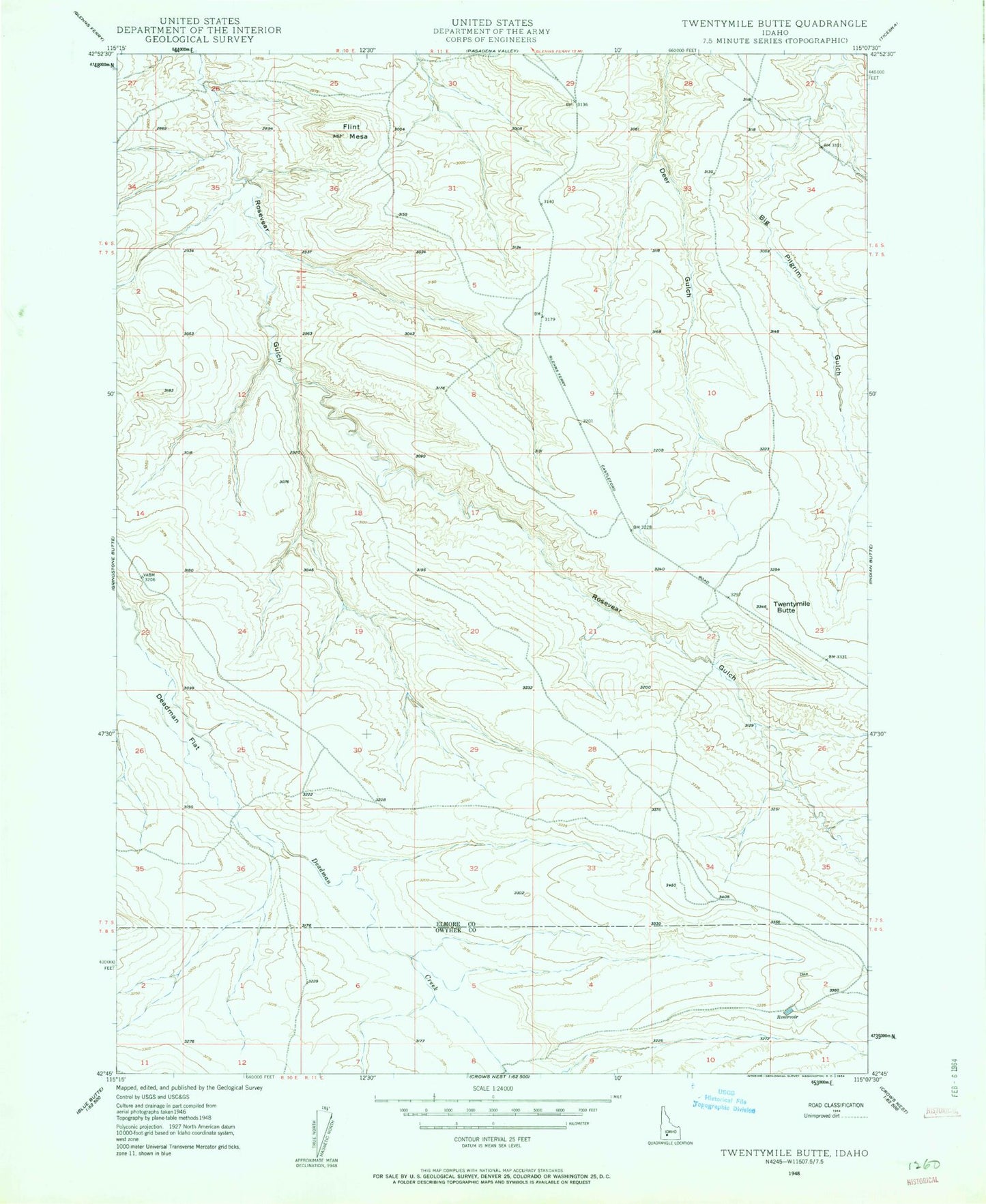 Classic USGS Twentymile Butte Idaho 7.5'x7.5' Topo Map Image