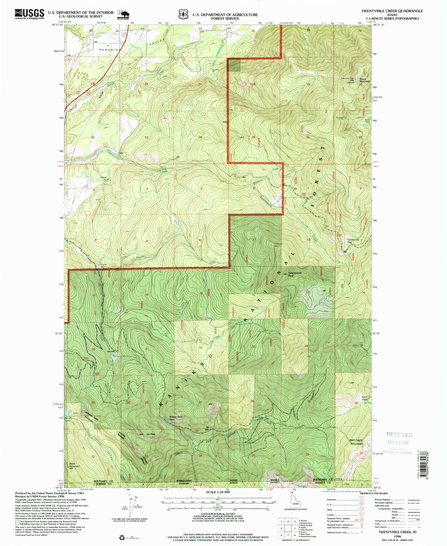 Classic USGS Twentymile Creek Idaho 7.5'x7.5' Topo Map Image