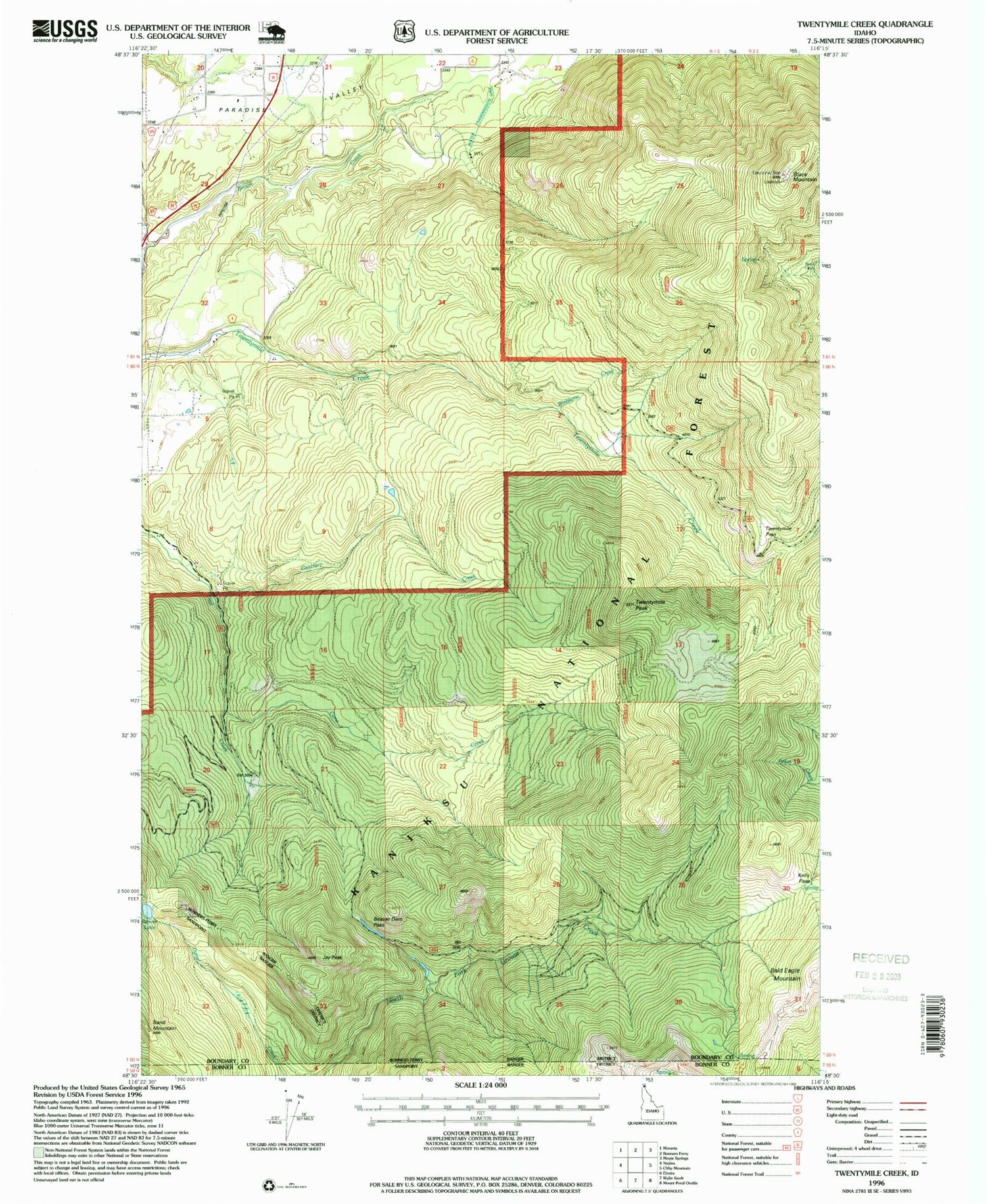 Classic USGS Twentymile Creek Idaho 7.5'x7.5' Topo Map Image