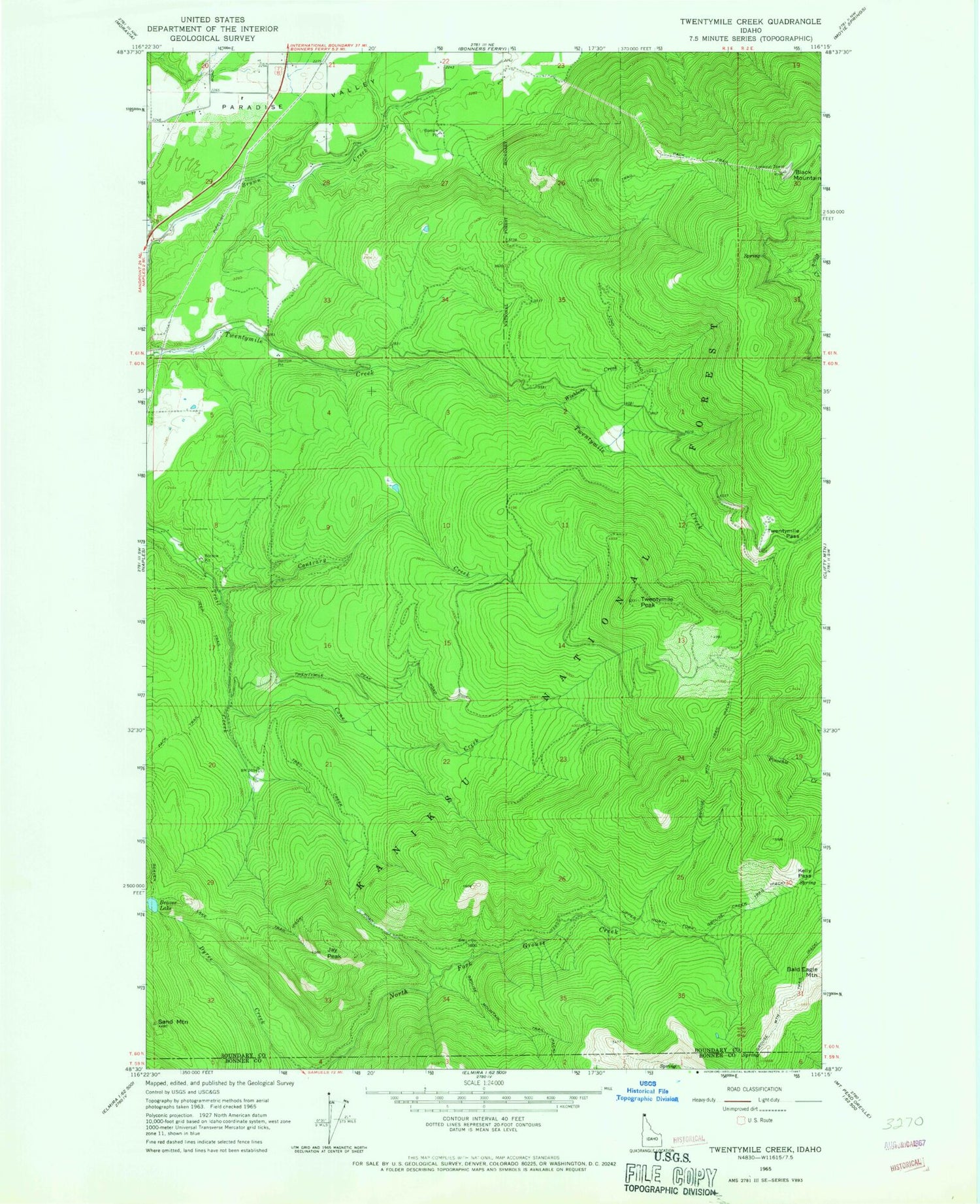 Classic USGS Twentymile Creek Idaho 7.5'x7.5' Topo Map Image