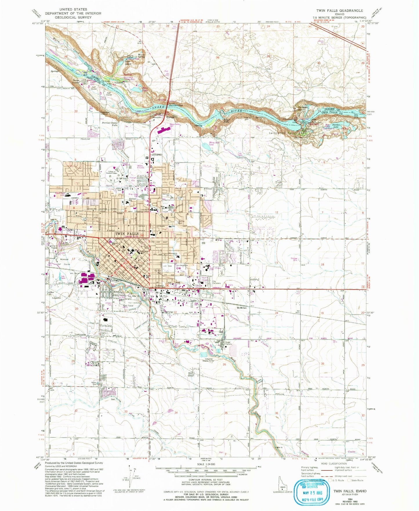 Classic USGS Twin Falls Idaho 7.5'x7.5' Topo Map Image