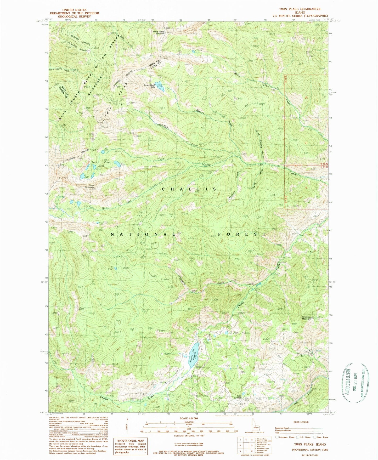 Classic USGS Twin Peaks Idaho 7.5'x7.5' Topo Map Image