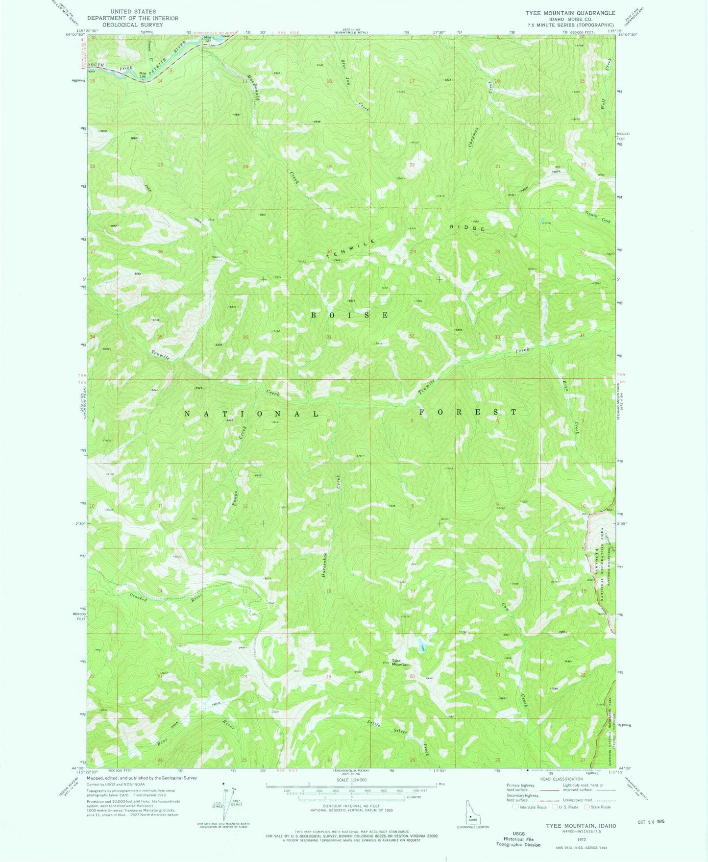 Classic USGS Tyee Mountain Idaho 7.5'x7.5' Topo Map Image