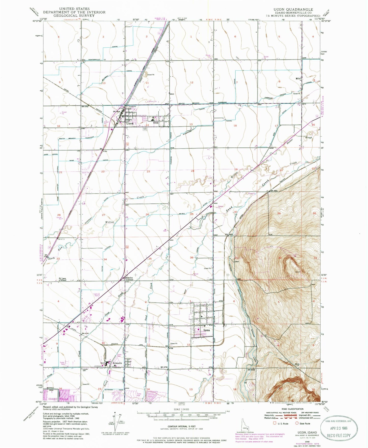 Classic USGS Ucon Idaho 7.5'x7.5' Topo Map Image
