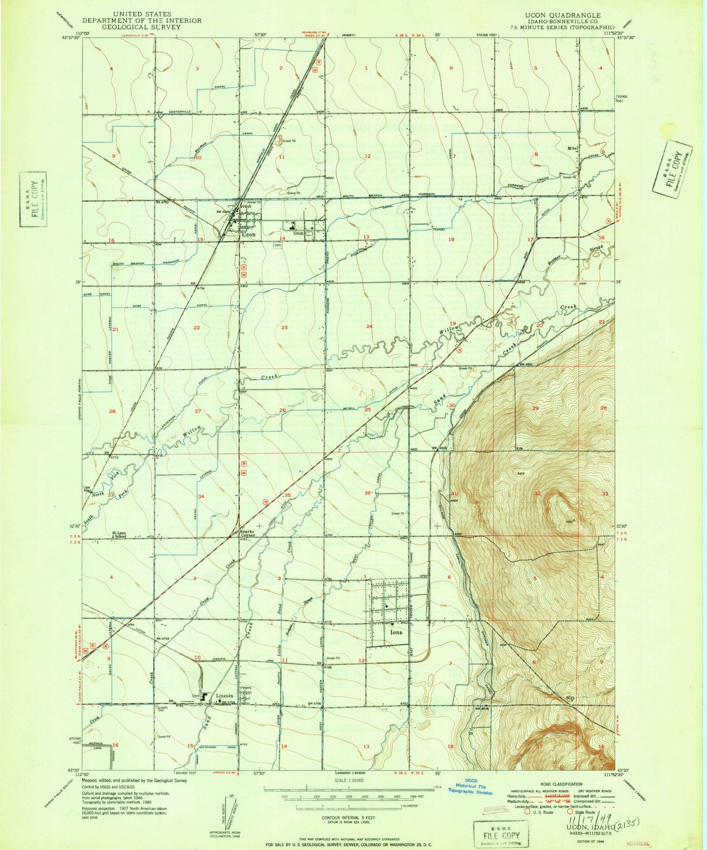 Classic USGS Ucon Idaho 7.5'x7.5' Topo Map Image