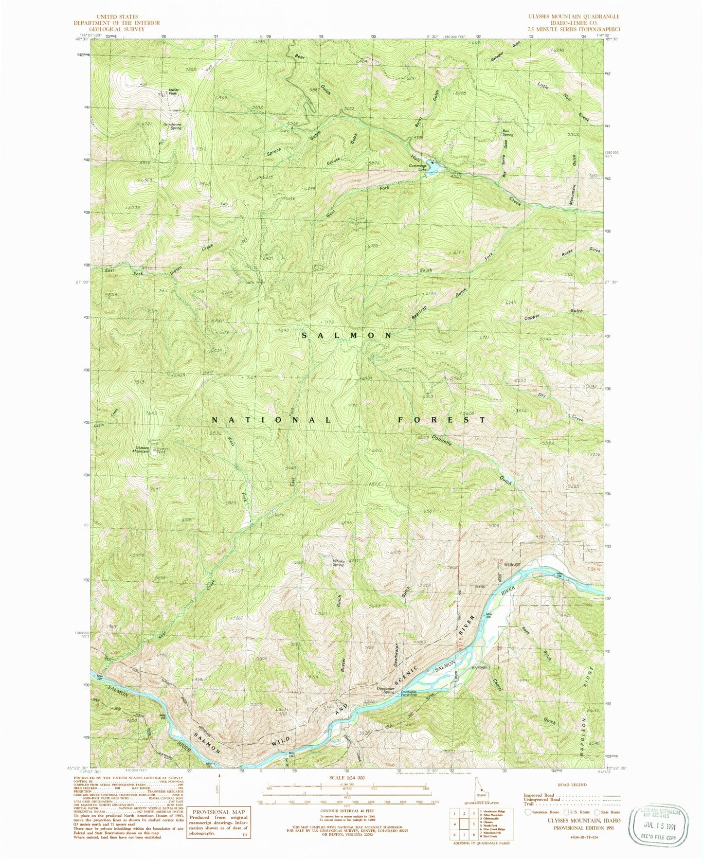 Classic USGS Ulysses Mountain Idaho 7.5'x7.5' Topo Map Image