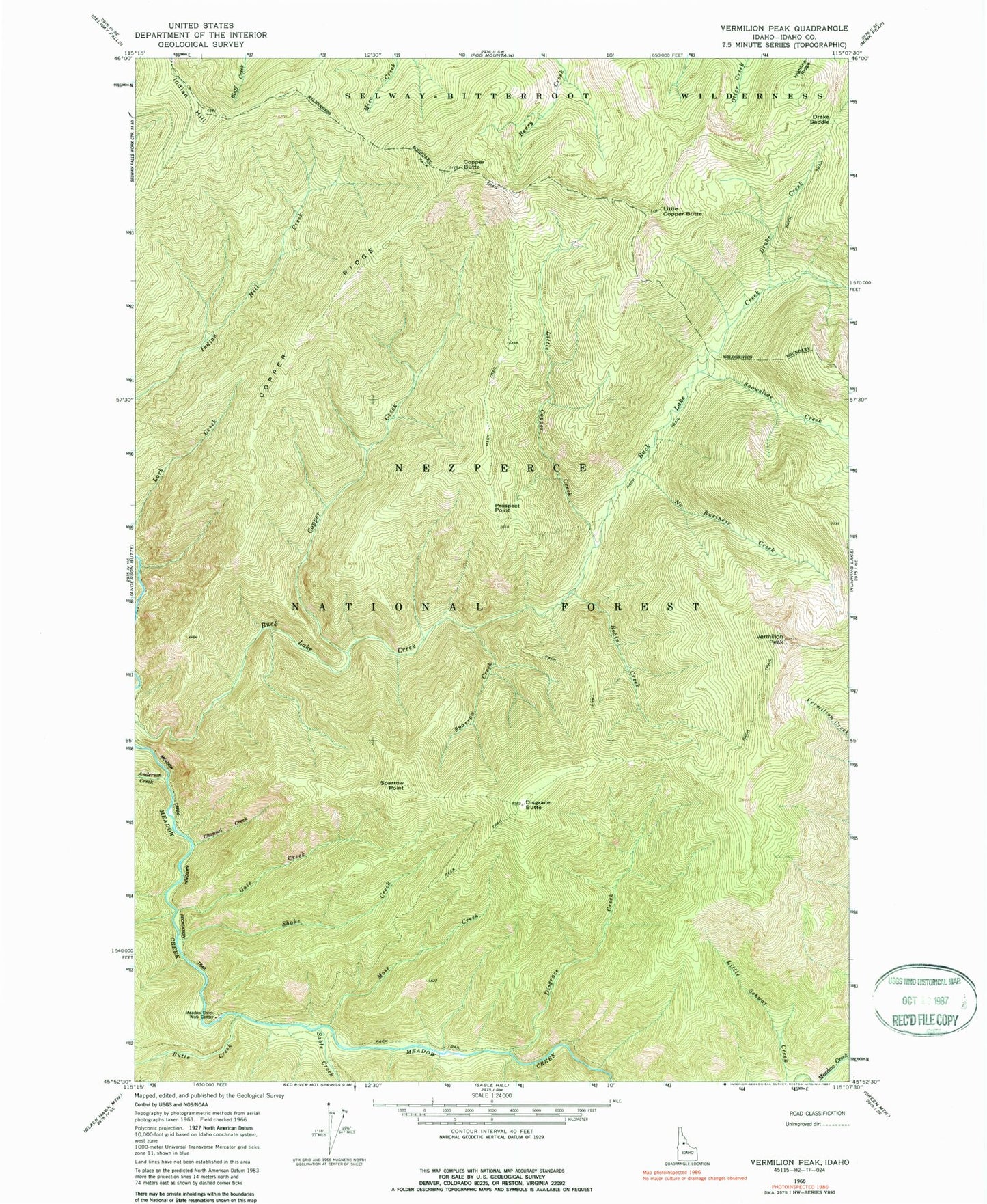 Classic USGS Vermilion Peak Idaho 7.5'x7.5' Topo Map Image