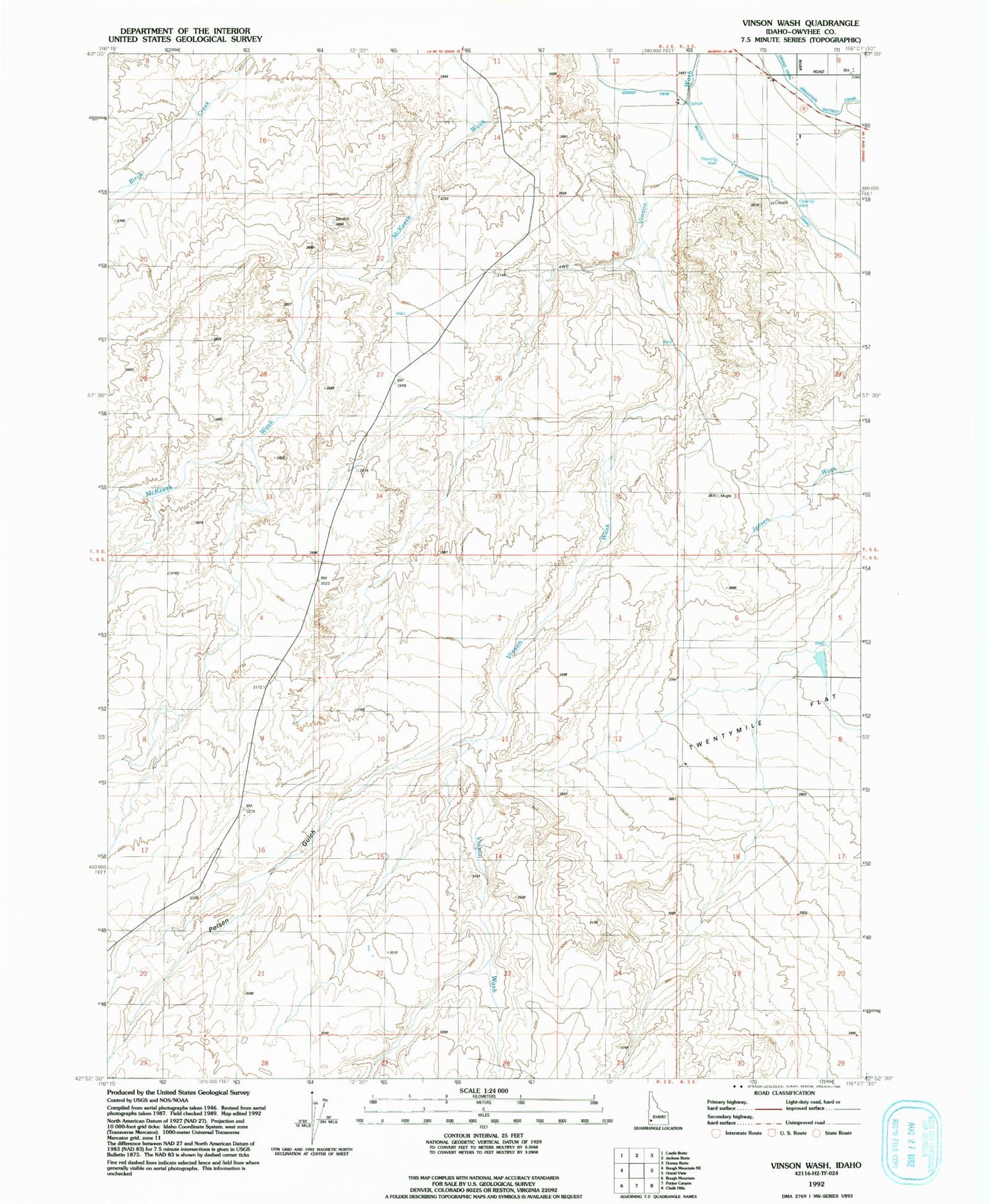 Classic USGS Vinson Wash Idaho 7.5'x7.5' Topo Map Image