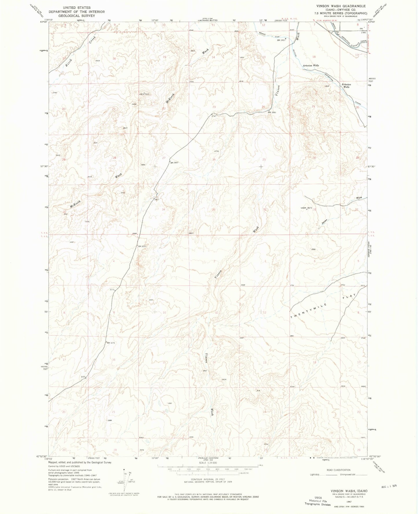 Classic USGS Vinson Wash Idaho 7.5'x7.5' Topo Map Image