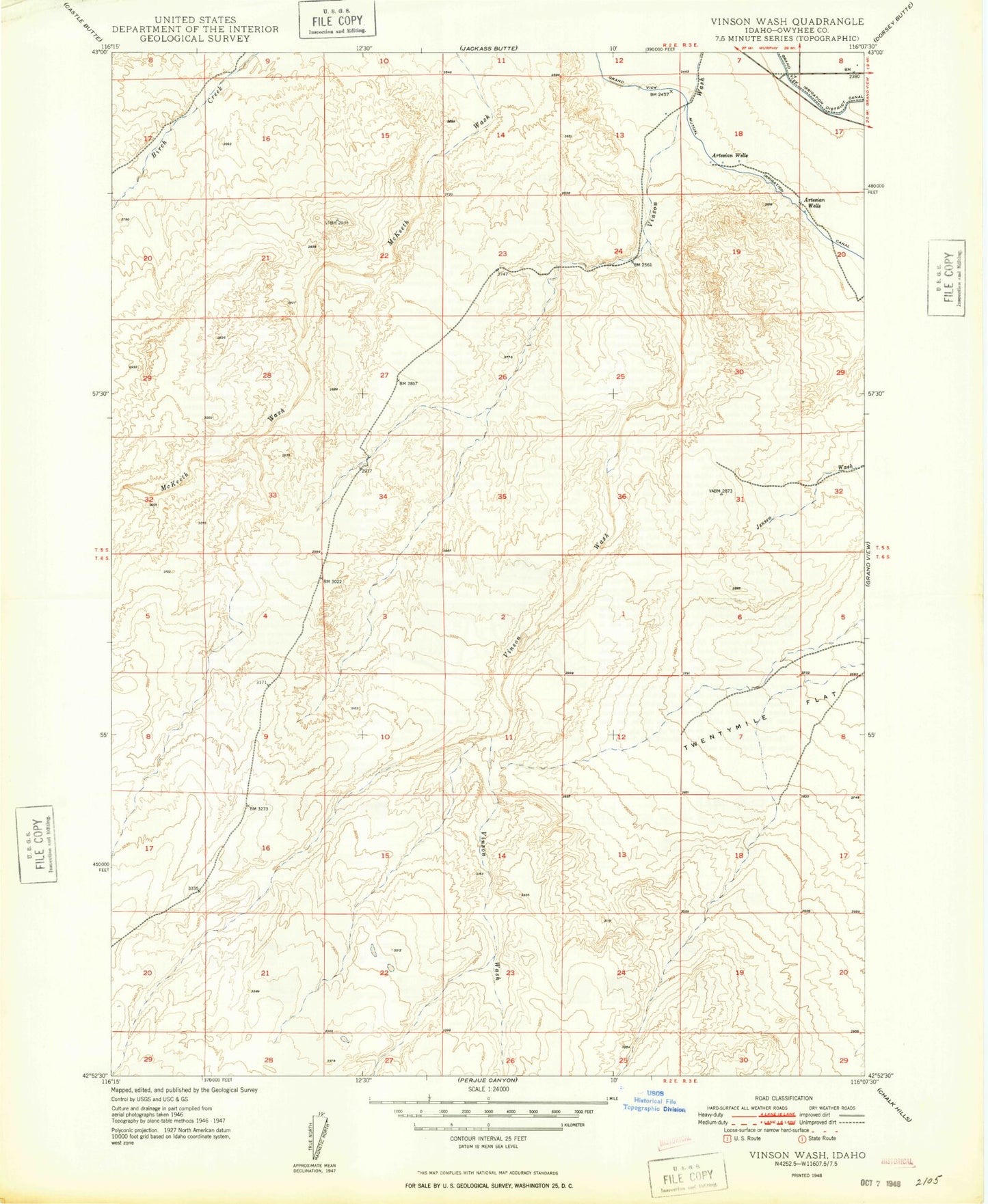 Classic USGS Vinson Wash Idaho 7.5'x7.5' Topo Map Image