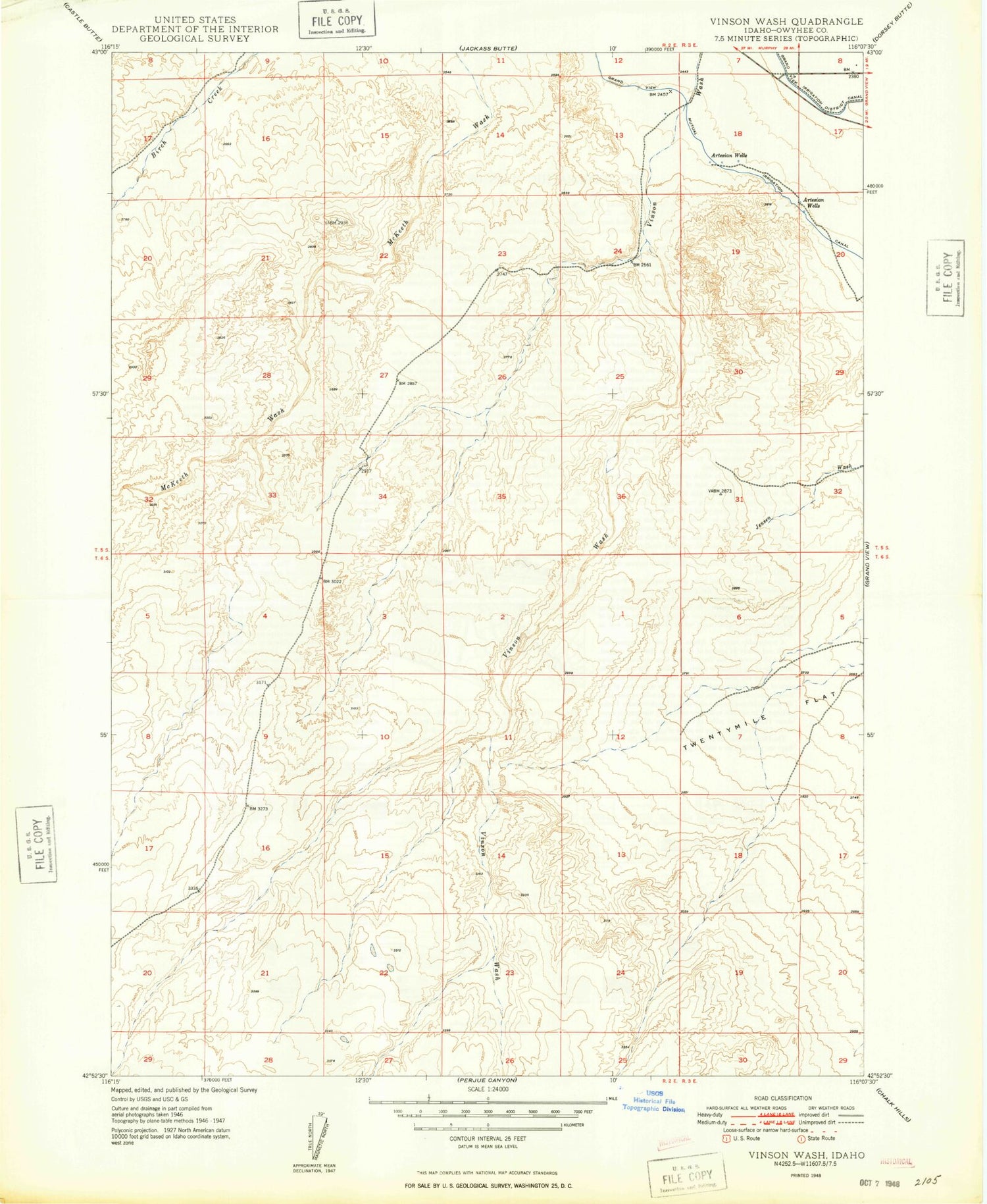 Classic USGS Vinson Wash Idaho 7.5'x7.5' Topo Map Image