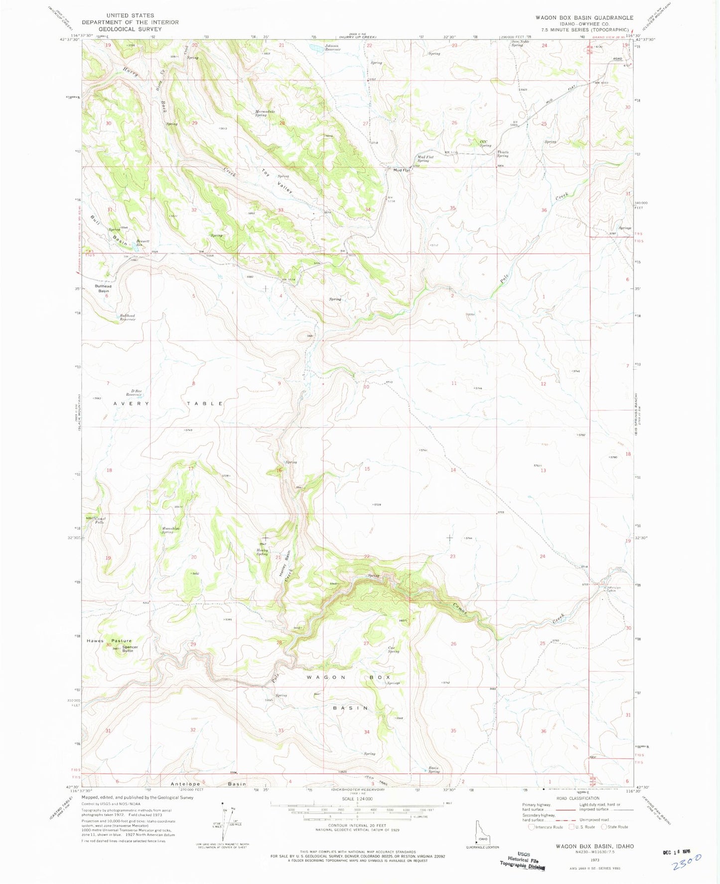 Classic USGS Wagon Box Basin Idaho 7.5'x7.5' Topo Map Image
