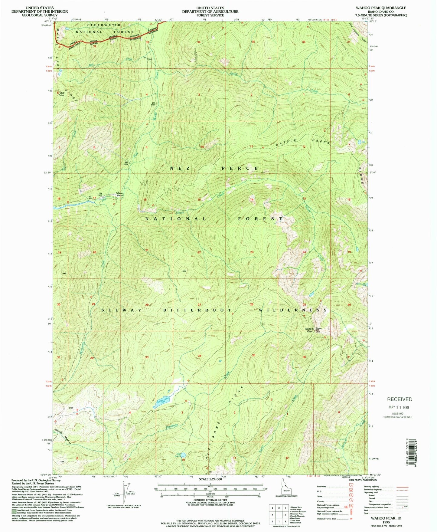 Classic USGS Wahoo Peak Idaho 7.5'x7.5' Topo Map Image