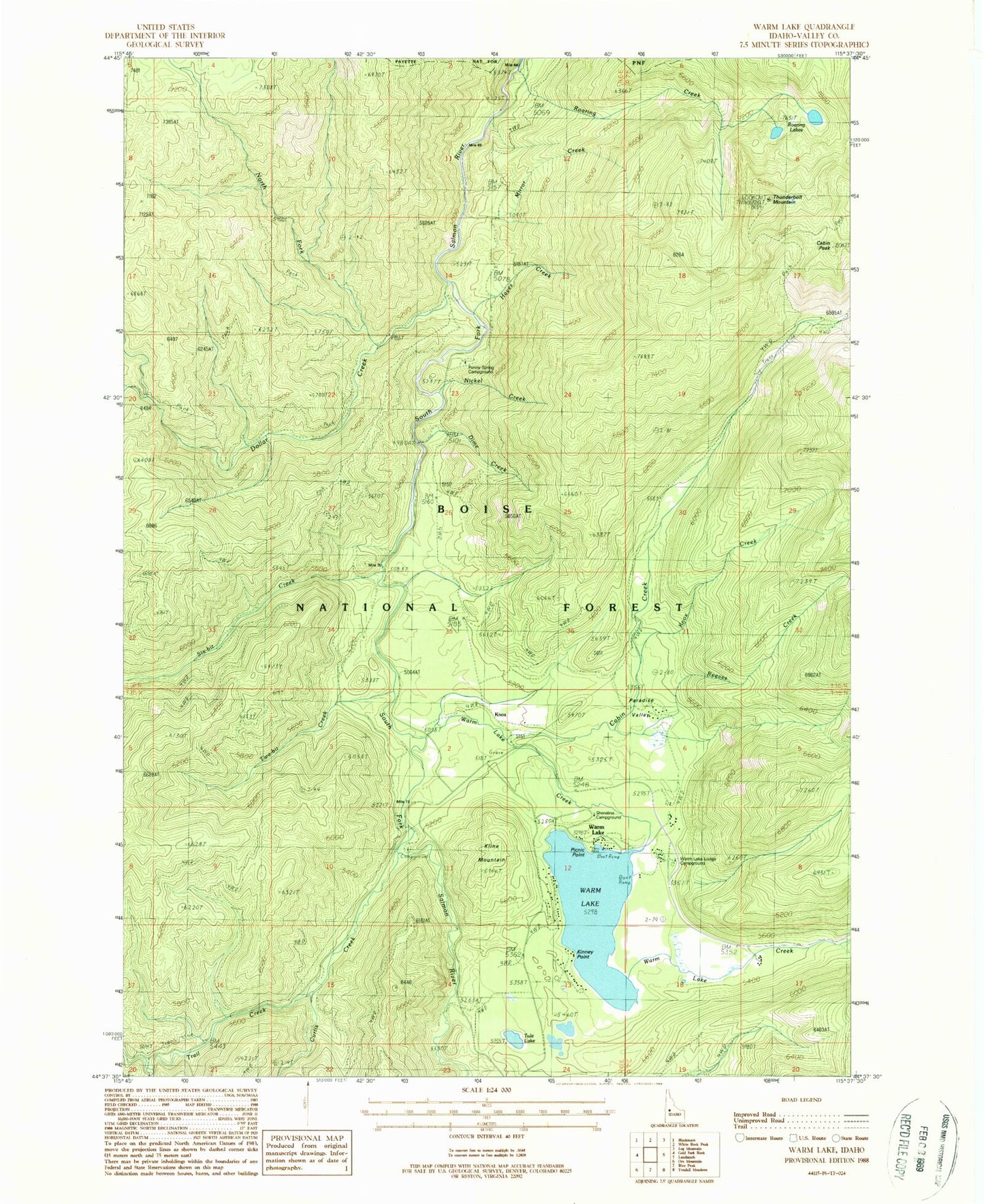 Classic USGS Warm Lake Idaho 7.5'x7.5' Topo Map Image