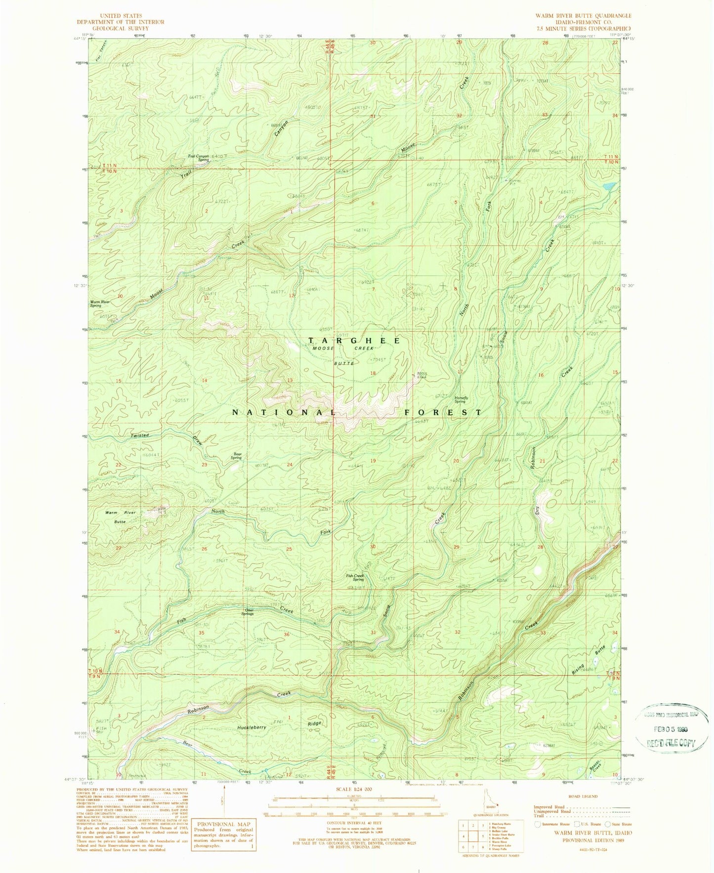 Classic USGS Warm River Butte Idaho 7.5'x7.5' Topo Map Image