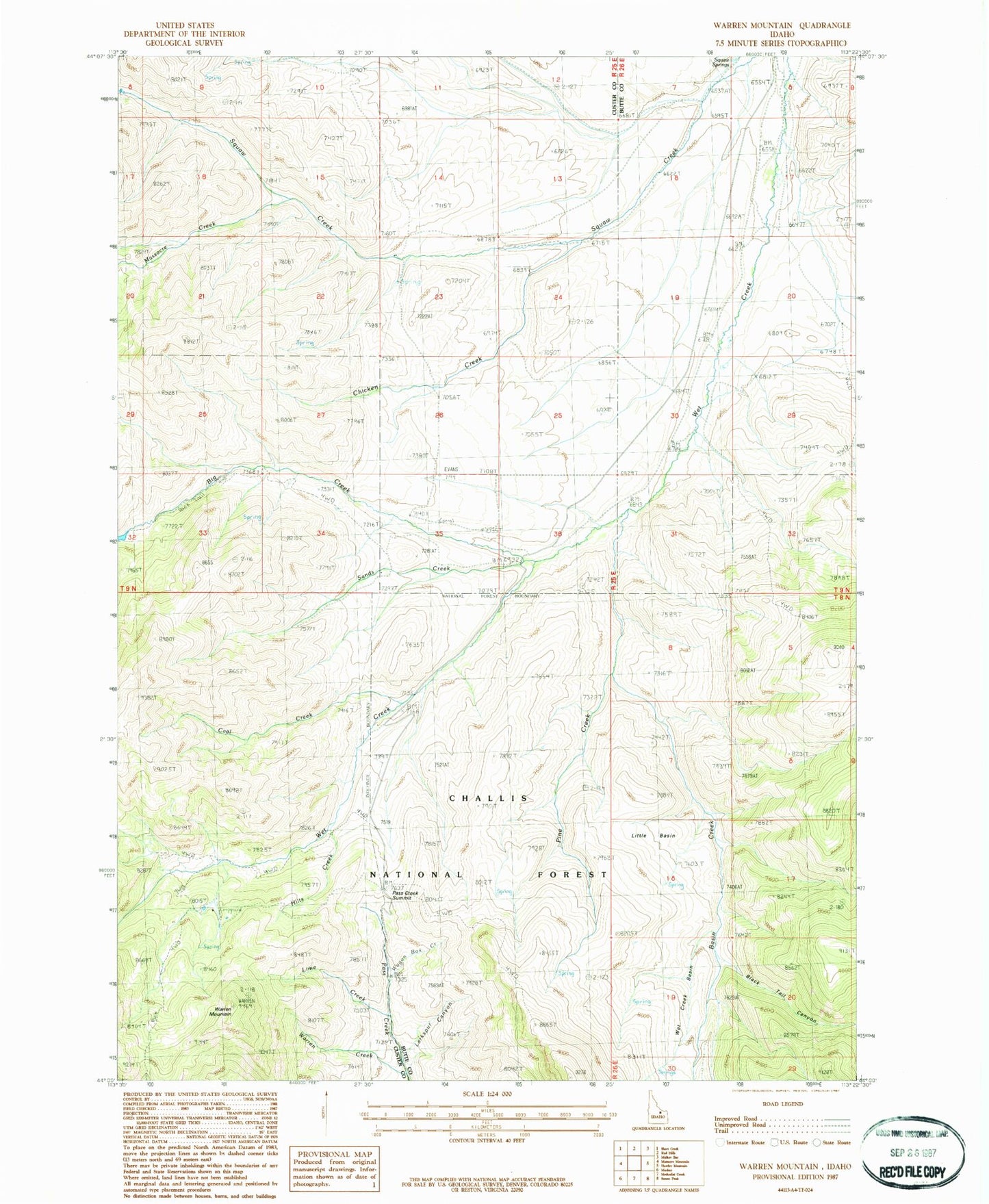 Classic USGS Warren Mountain Idaho 7.5'x7.5' Topo Map Image