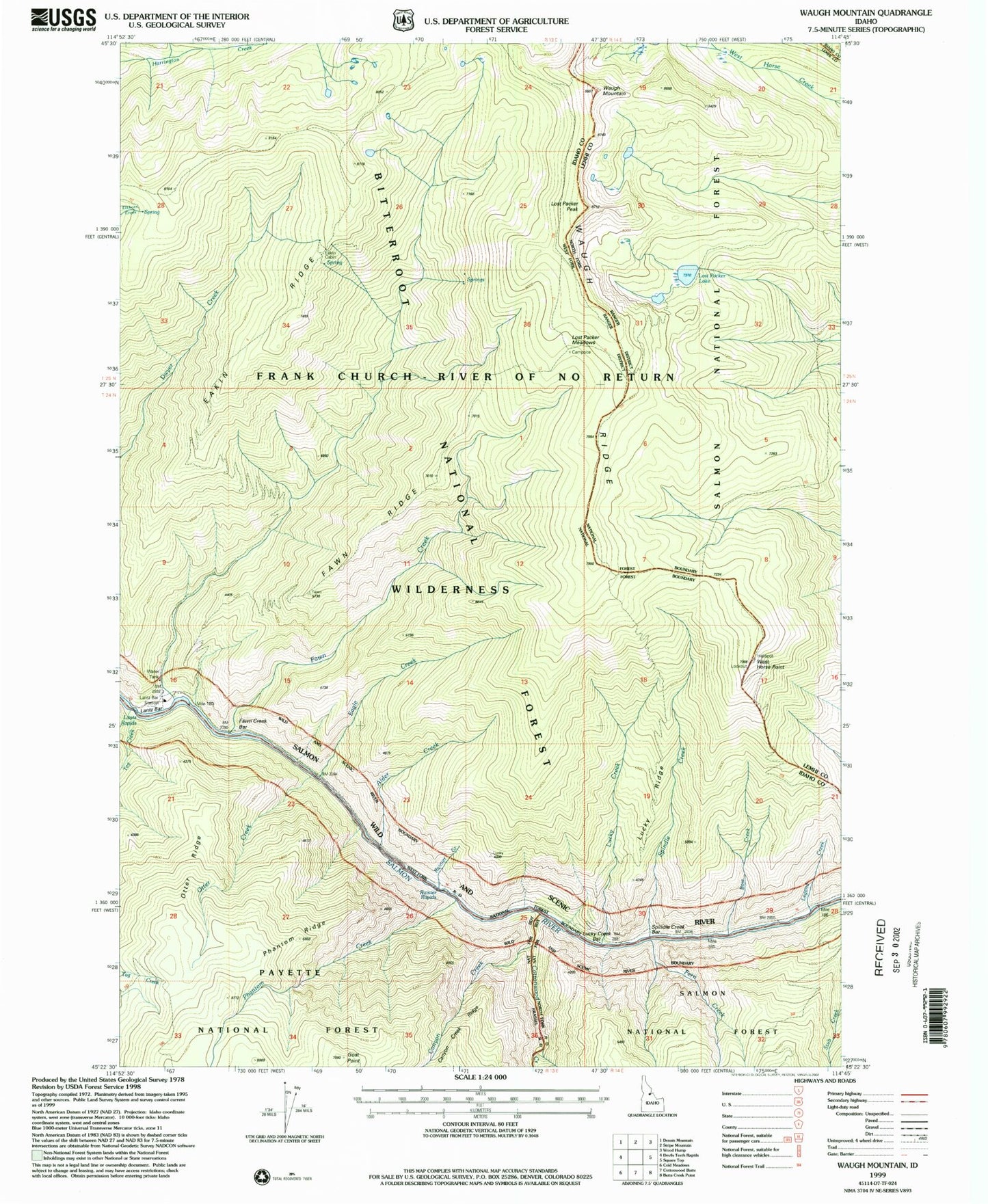 Classic USGS Waugh Mountain Idaho 7.5'x7.5' Topo Map Image