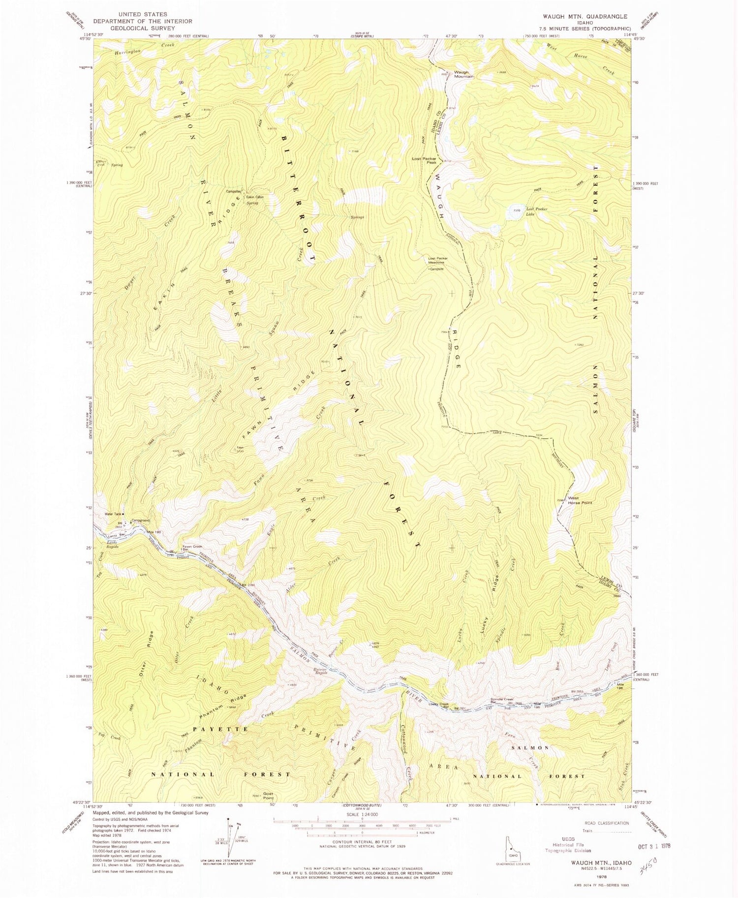 Classic USGS Waugh Mountain Idaho 7.5'x7.5' Topo Map Image