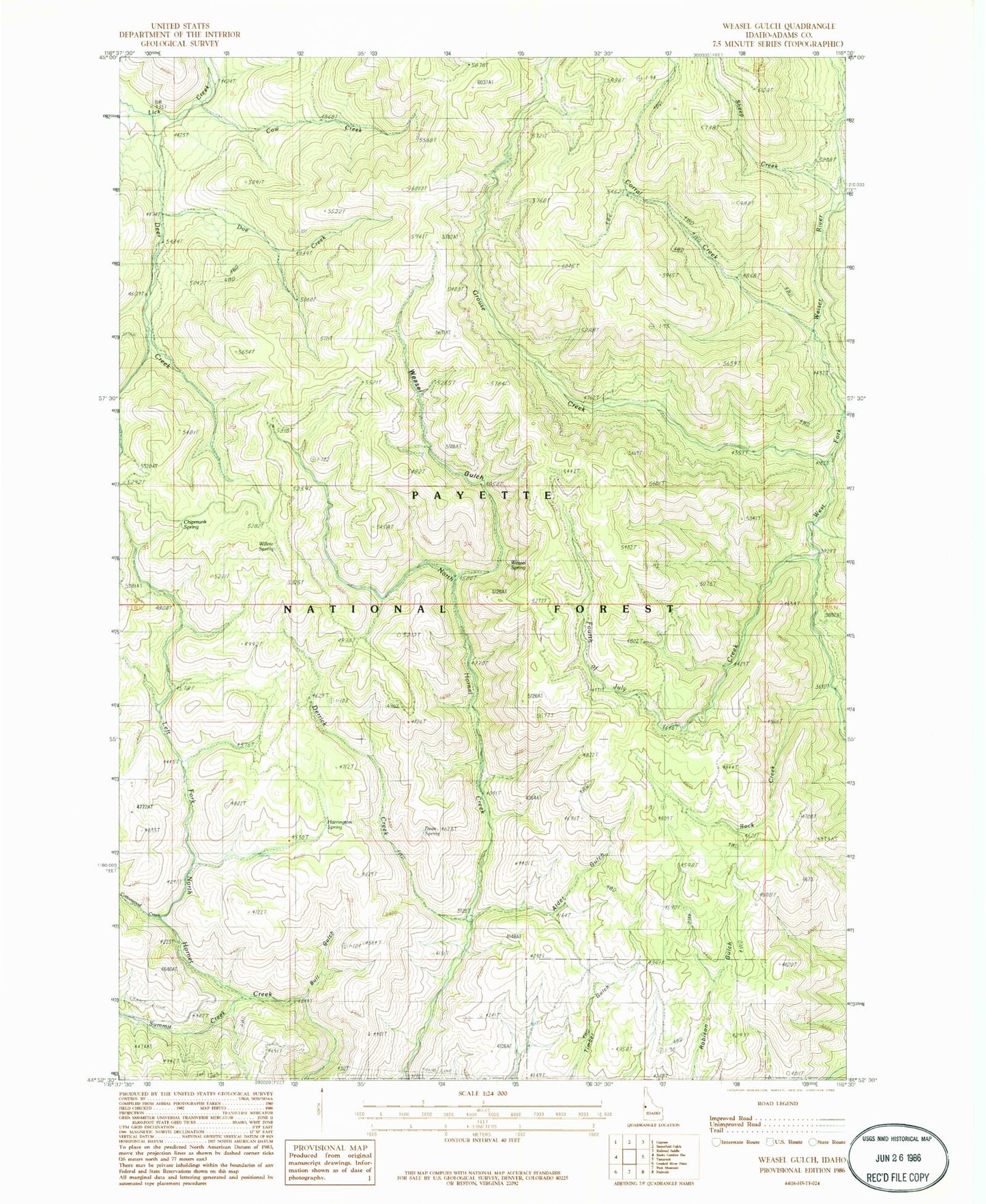 Classic USGS Weasel Gulch Idaho 7.5'x7.5' Topo Map Image