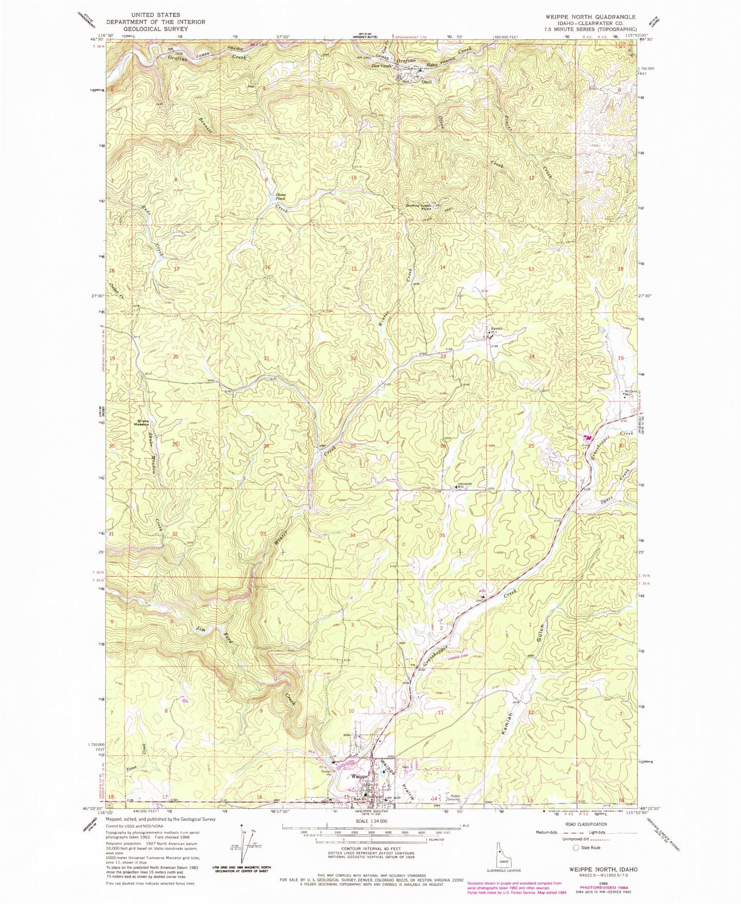 Classic USGS Weippe North Idaho 7.5'x7.5' Topo Map Image