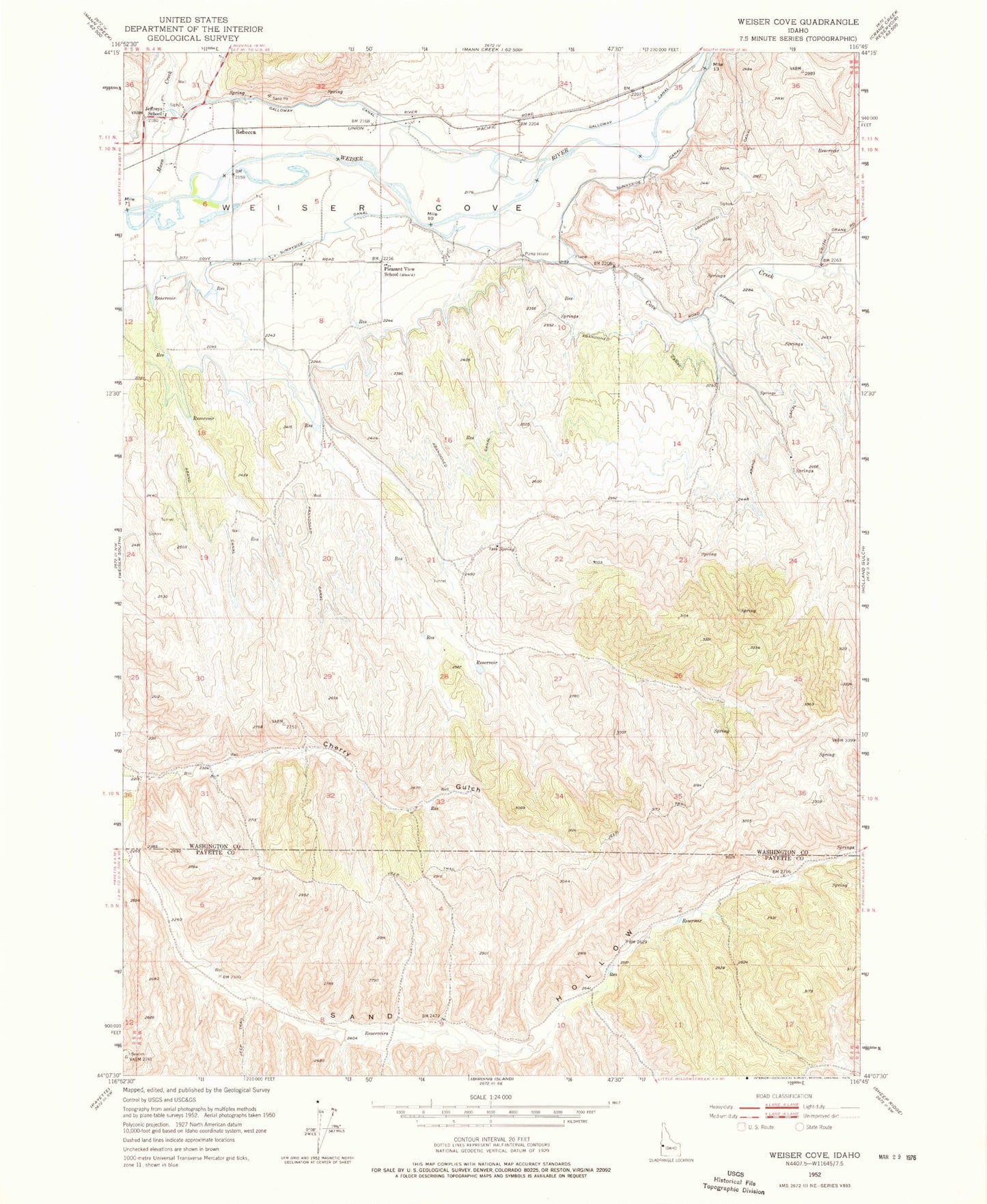Classic USGS Weiser Cove Idaho 7.5'x7.5' Topo Map Image