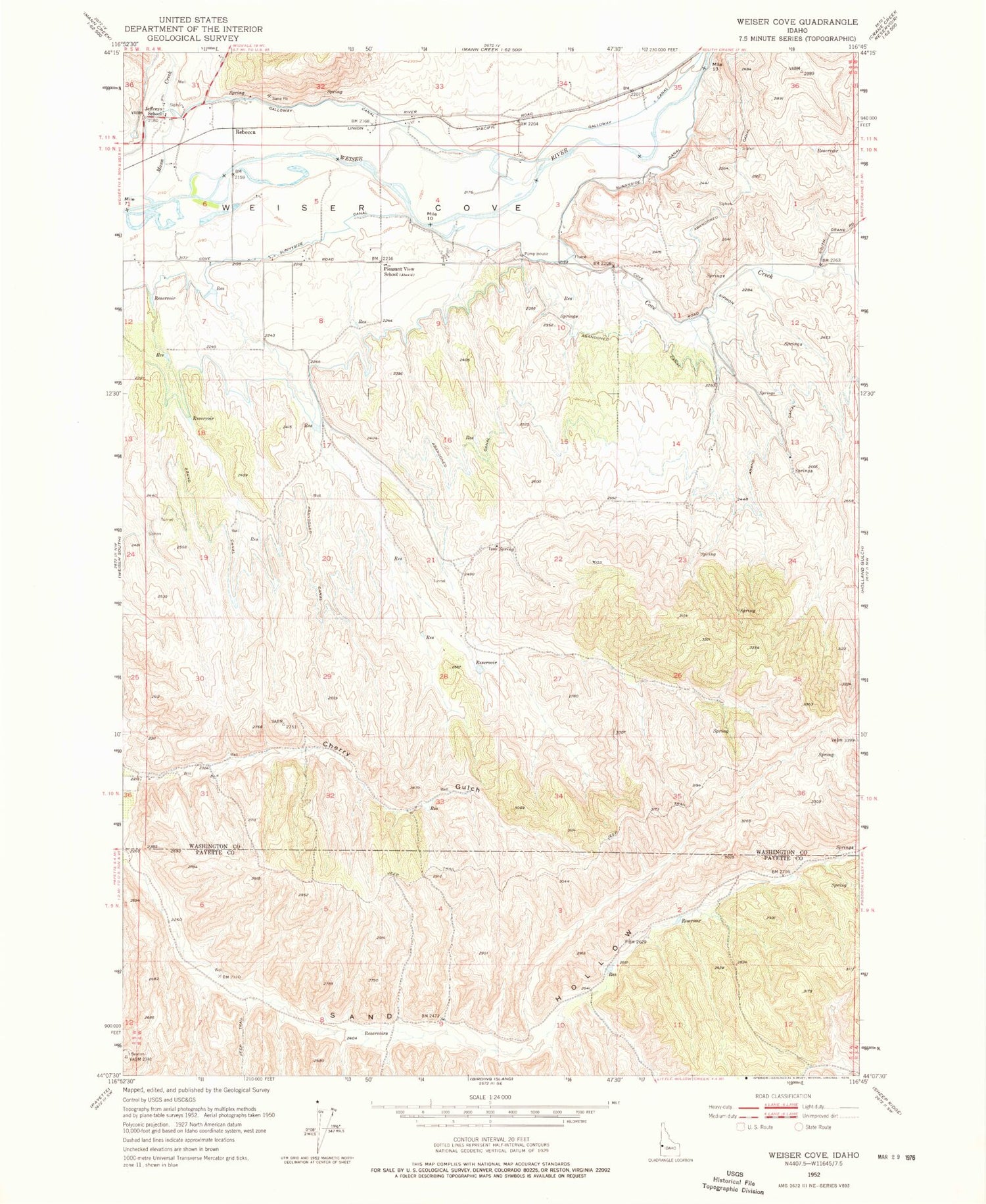 Classic USGS Weiser Cove Idaho 7.5'x7.5' Topo Map Image