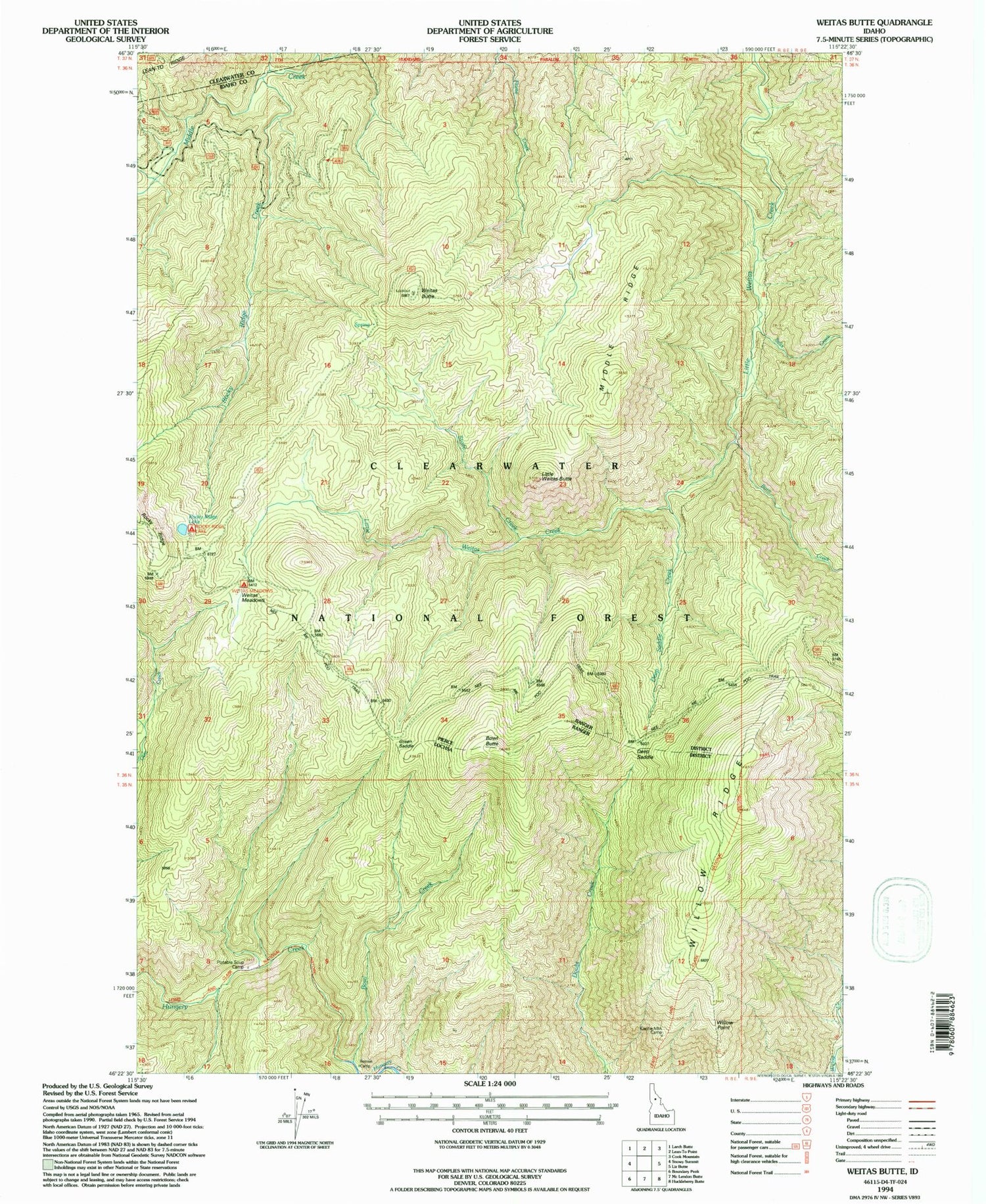 Classic USGS Weitas Butte Idaho 7.5'x7.5' Topo Map Image