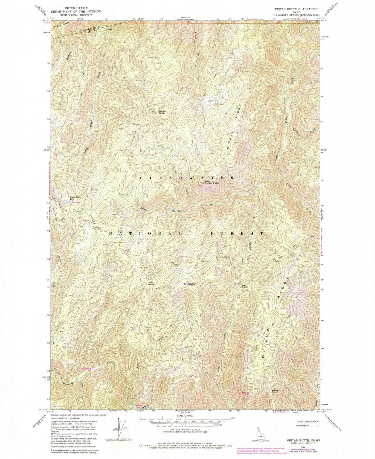 Classic USGS Weitas Butte Idaho 7.5'x7.5' Topo Map Image