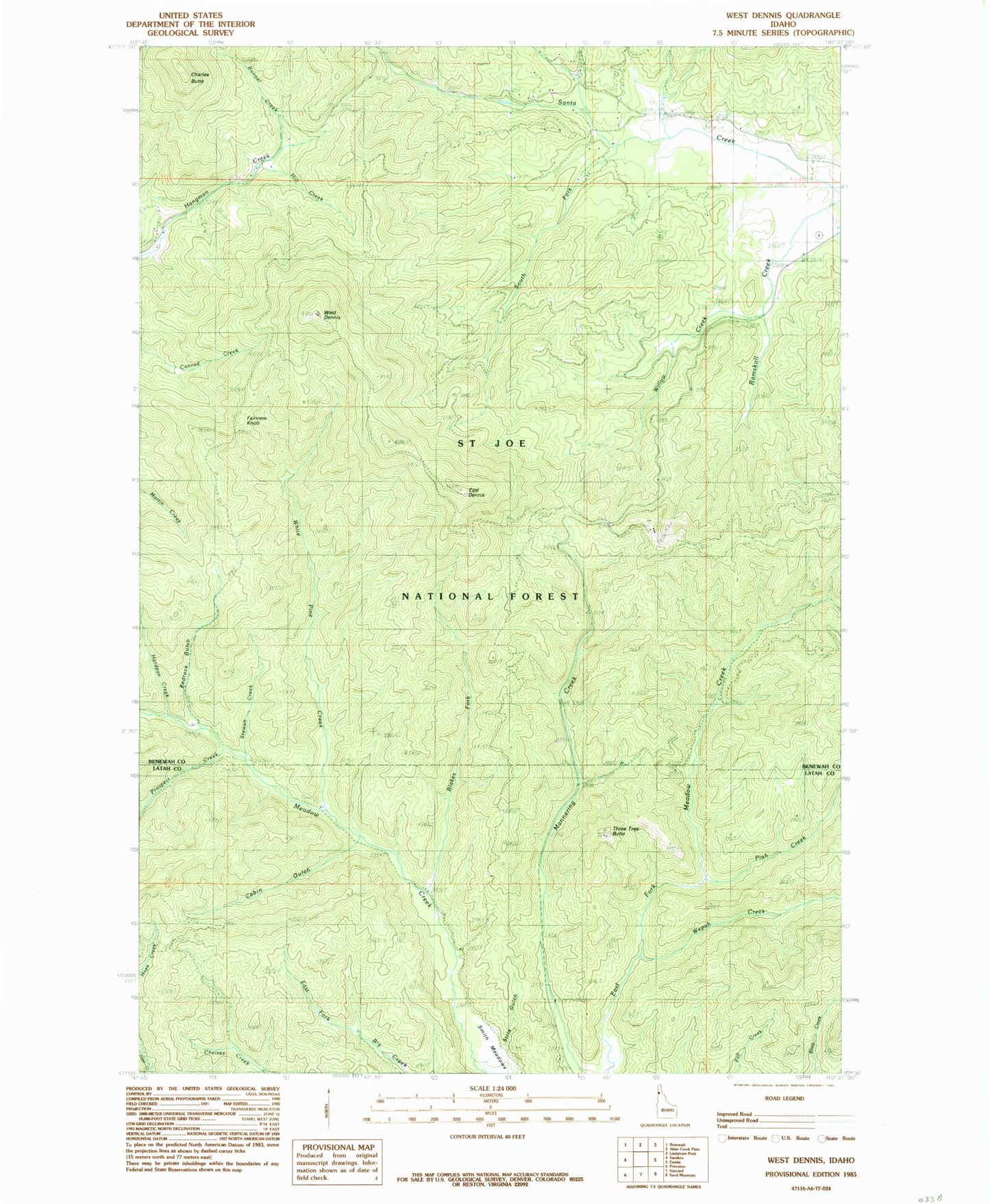 Classic USGS West Dennis Idaho 7.5'x7.5' Topo Map Image