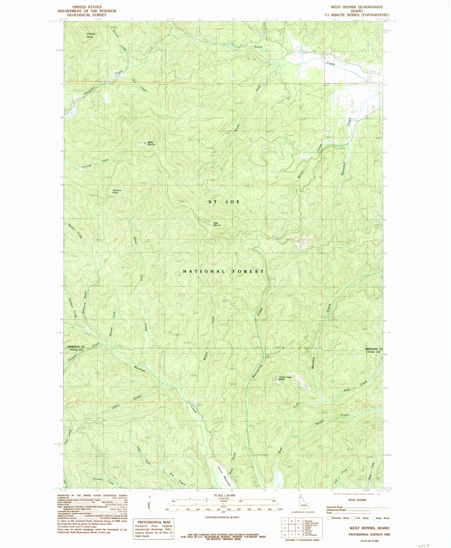 Classic USGS West Dennis Idaho 7.5'x7.5' Topo Map Image