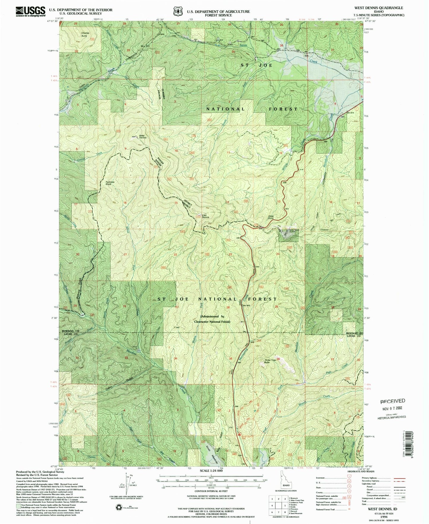 Classic USGS West Dennis Idaho 7.5'x7.5' Topo Map Image