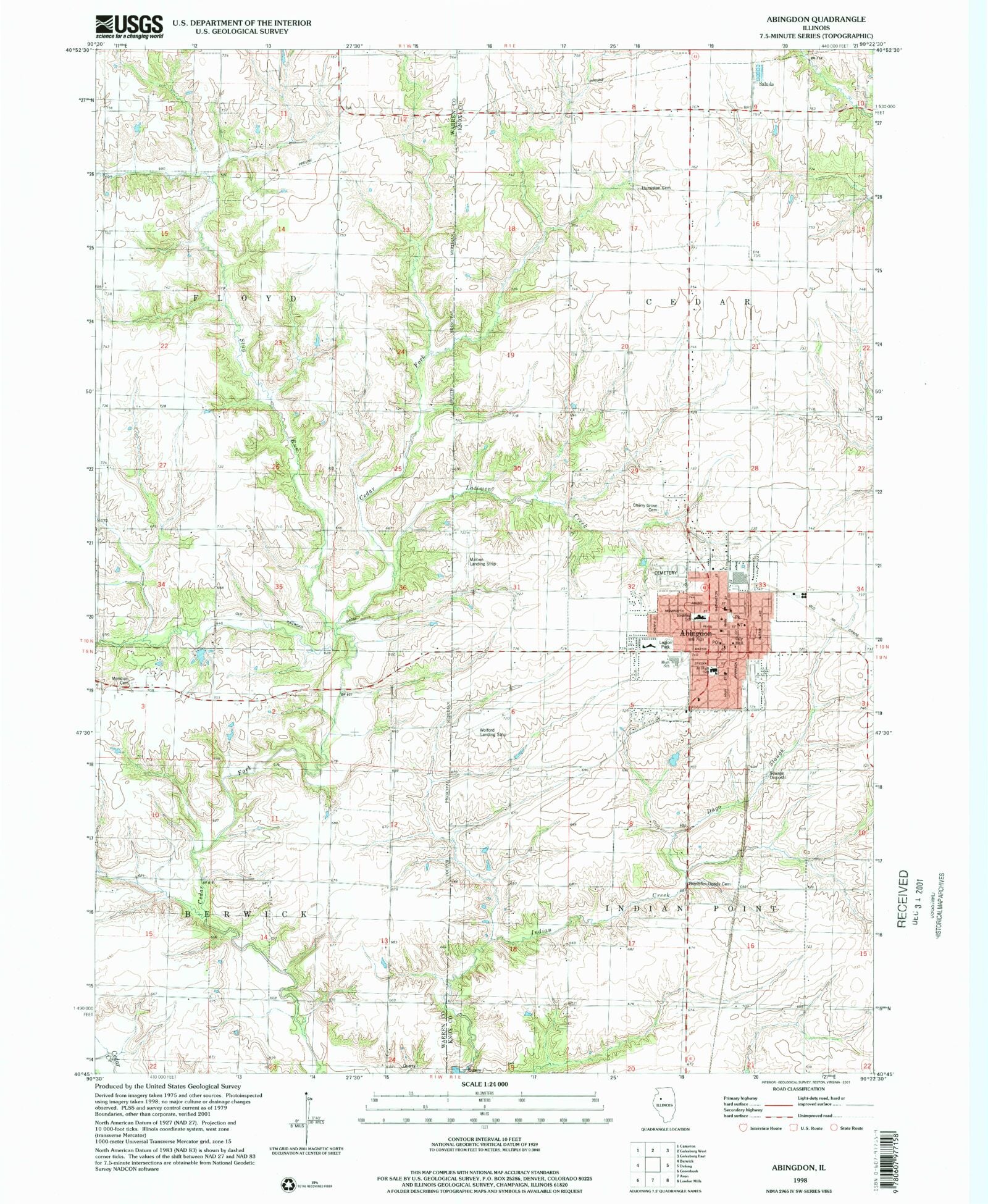 Classic USGS Abingdon Illinois 7.5'x7.5' Topo Map MyTopo Map Store