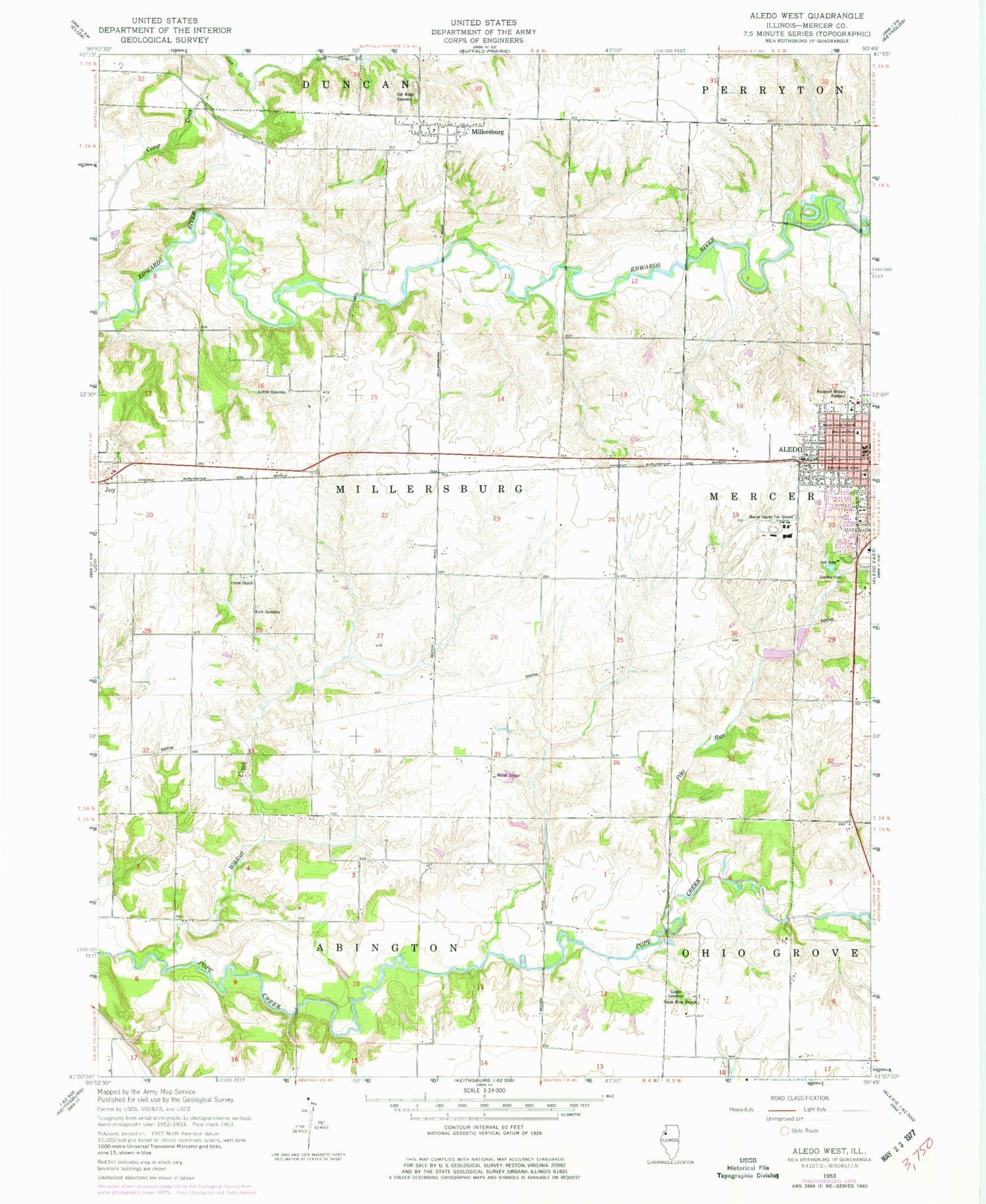 Classic USGS Aledo West Illinois 7.5'x7.5' Topo Map Image